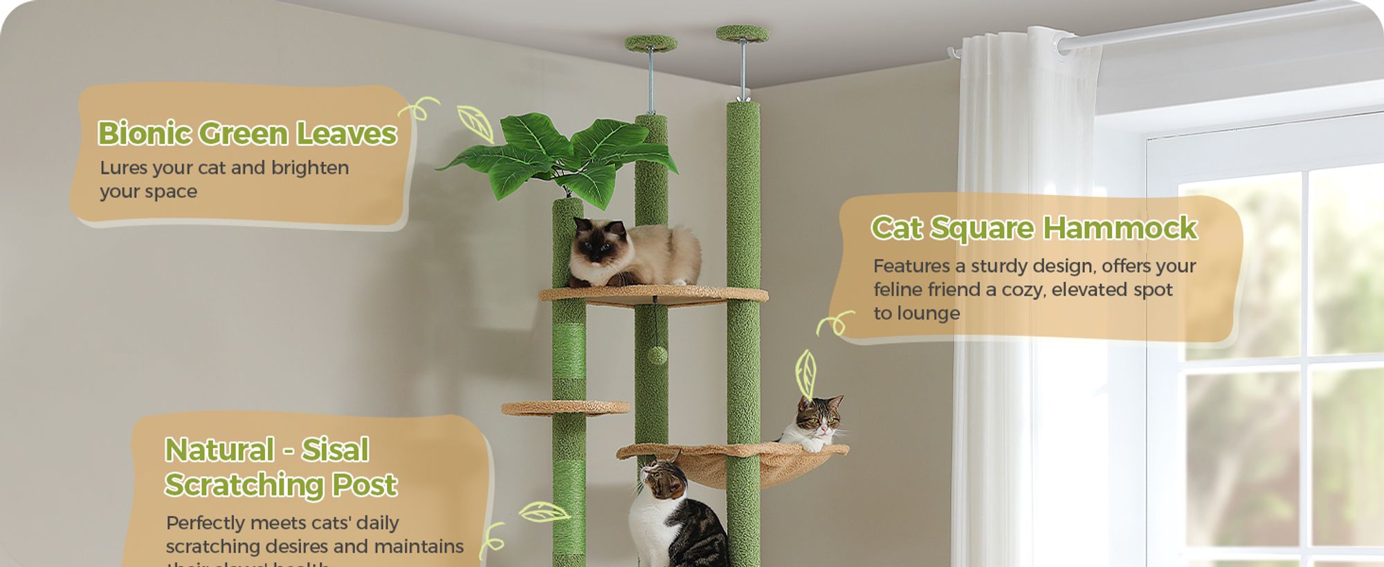 PAWZ Road Hoch Katzenbaum Kaktus, Deckenhoher Katzenbaumturm verstellbar