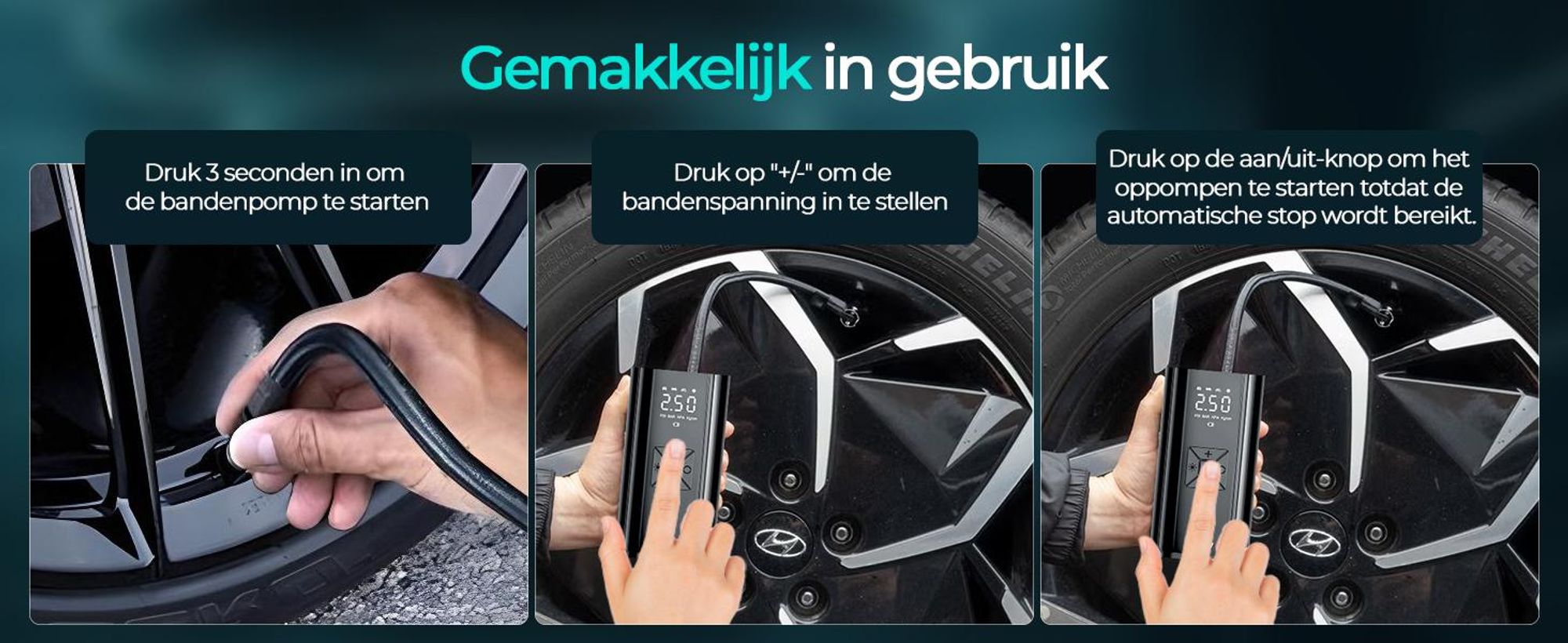 Olvy Luchtdrukkompressor, 7000 mAh, Mini-bandenpomp, Elektrische compressor, fietspomp, Elektrische luchtpomp, Mini-compressor voor auto, fiets, ballen
