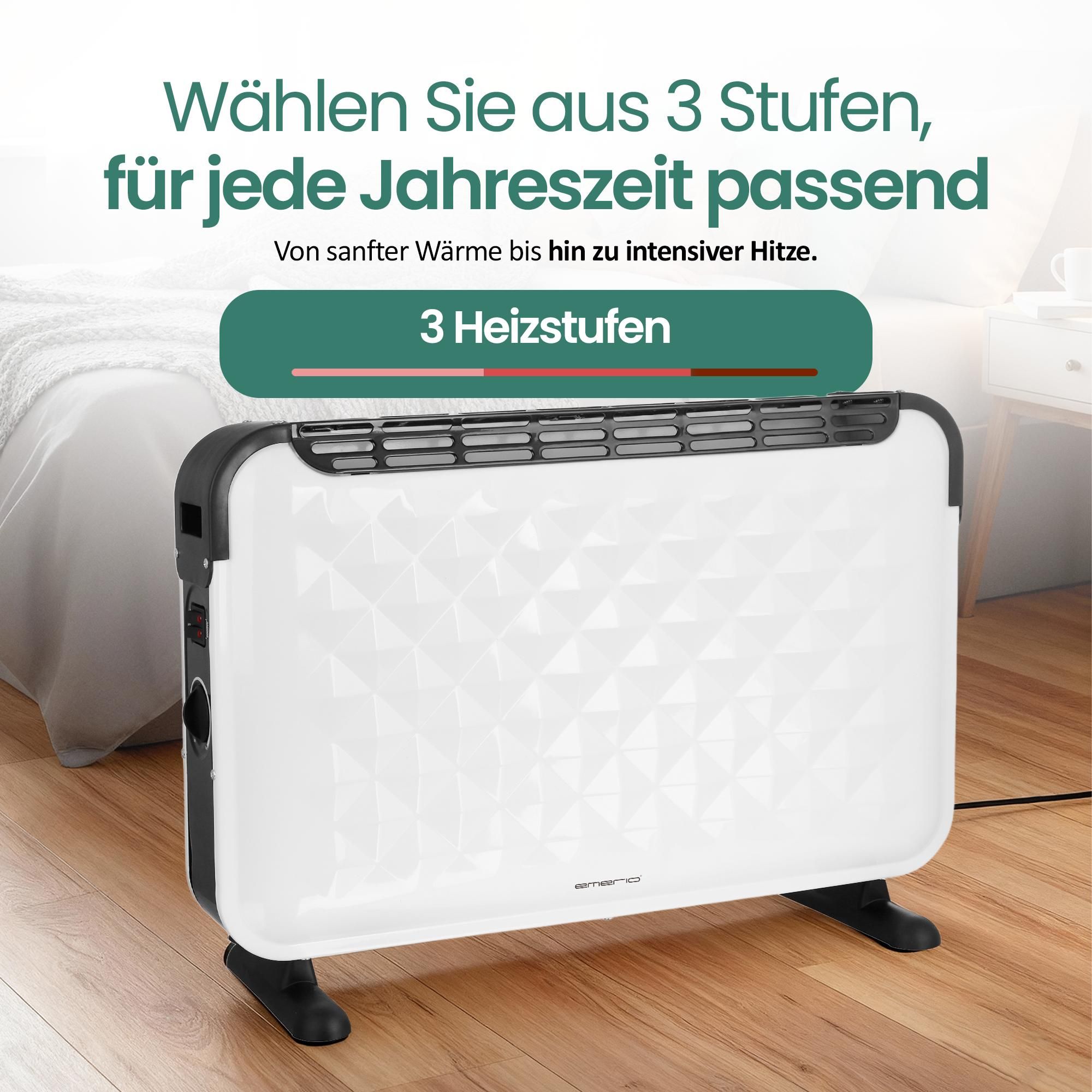 Emerio Konvektor Heizung CH-106492.4 - 18 m² - 3 Heizstufen - Kontrollleuchte - freistehend - 2000W - Weiß