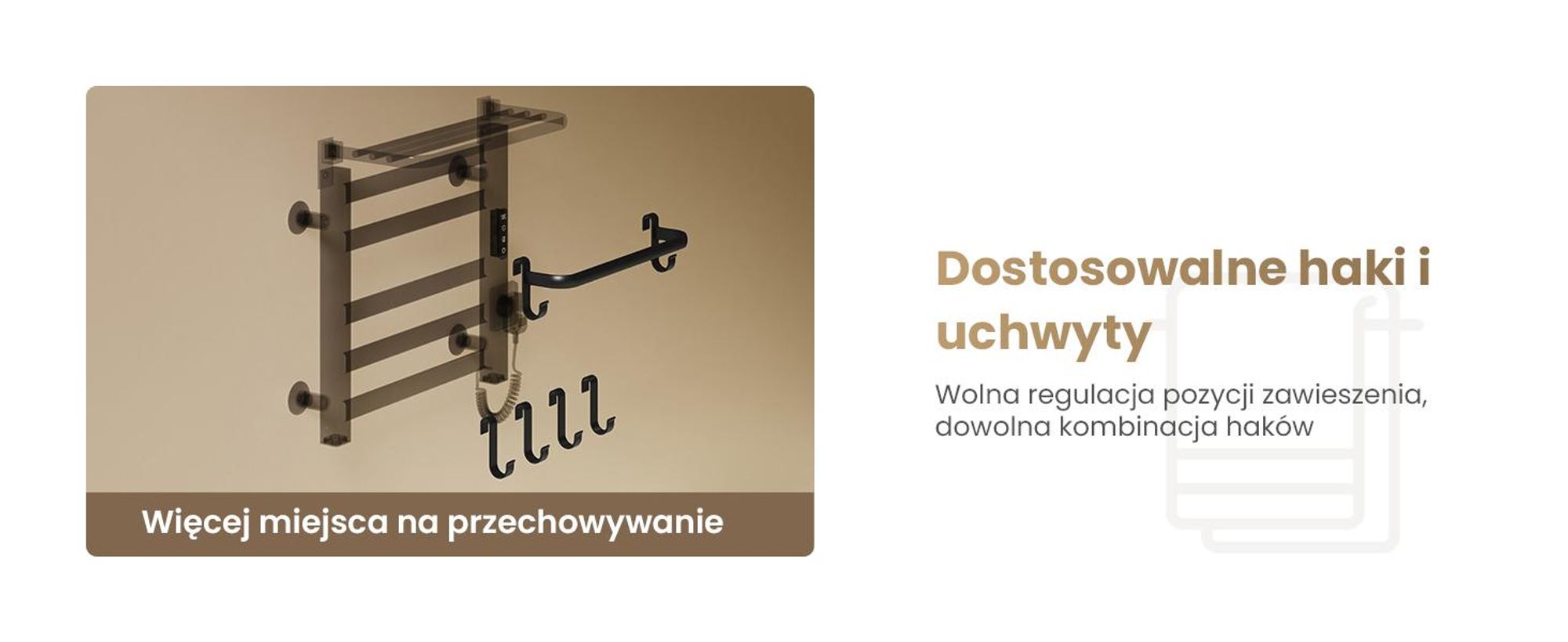 EMKE Grzejnik łazienkowy elektryczny 500x500 mm, 140W, dwurzędowy, płaskie rurki, półka i haki, WiFi Tuya Alexa, czarny mat