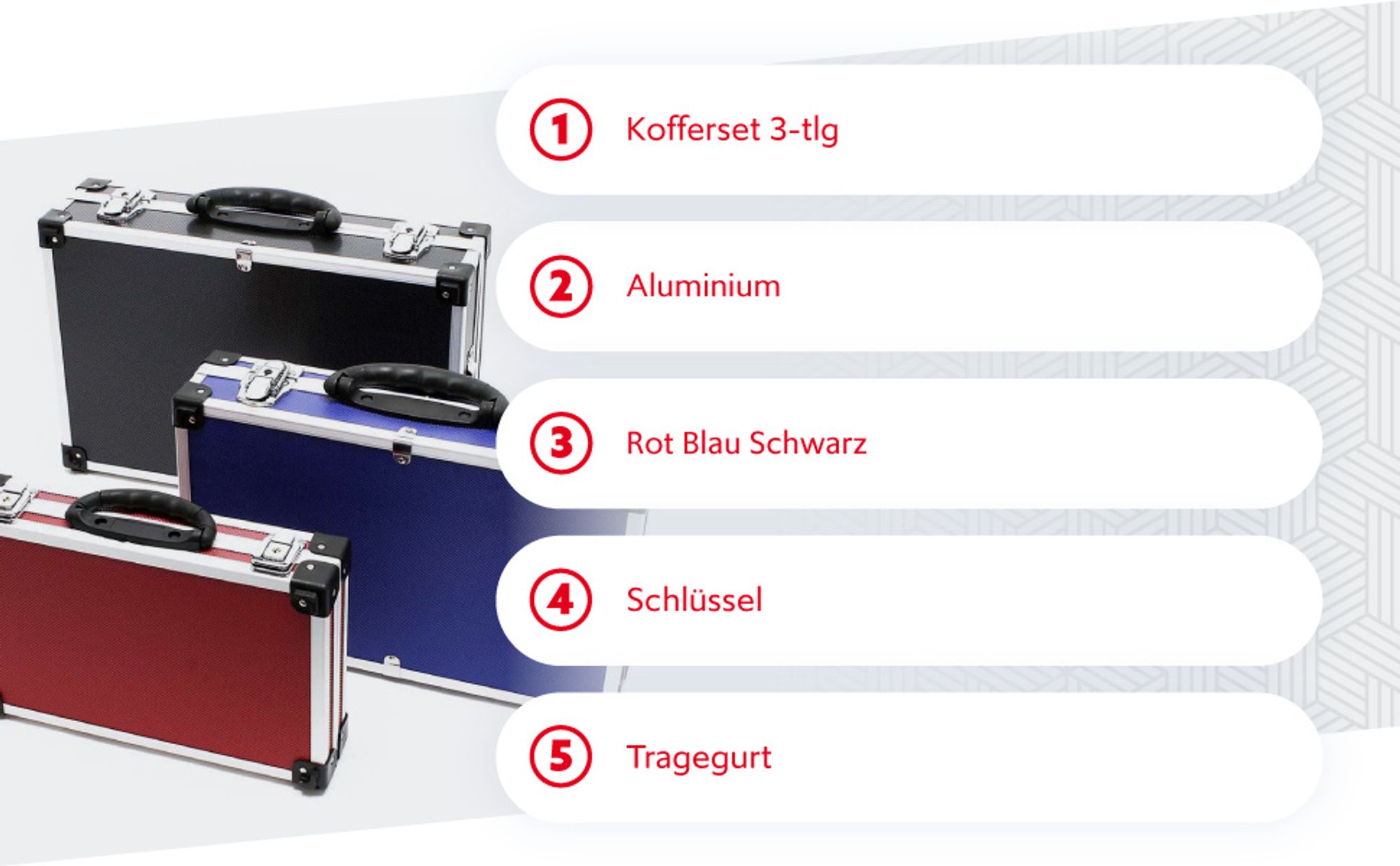 Wiltec Alu Koffer Set 3-tlg., verschiedene Größen, Alubox abschließbar für Aufbewahrung und Transport von Werkzeug, Dokumenten usw., mit Griff und Tragegurt