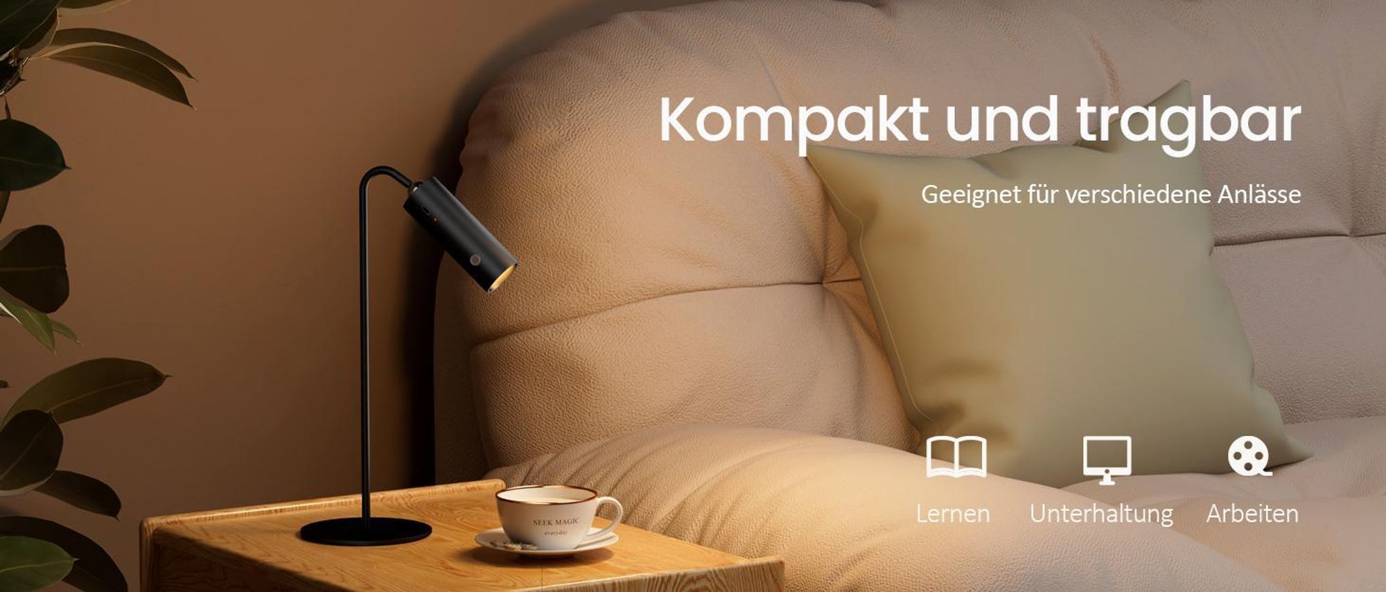 EMKE Tischlampe LED 5-in-1 design Dimmbare Schreibtischlampe Kabellos, USB-C Aufladbar 3 Lichtfarben Multifunktionale Klemmleuchte & Wandlampe Schwarz