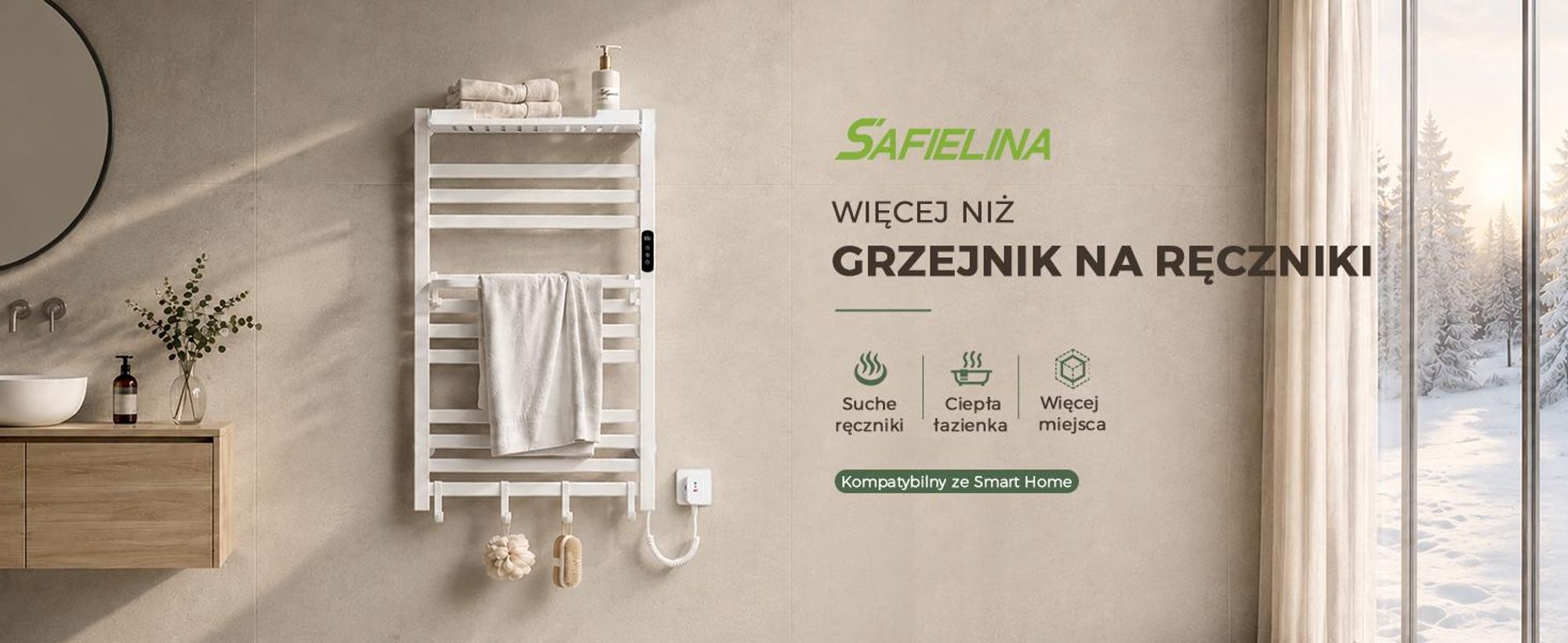 S'AFIELINA Grzejnik łazienkowy elektryczny z półką 700 × 600 mm 233 W Biały,Grzejnik drabinkowy elektryczny WiFi z aplikacją