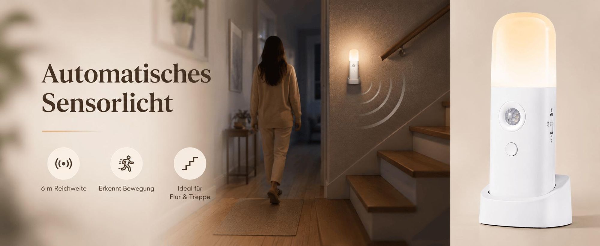 2 Stück LED Nachtlicht mit Bewegungsmelder, 6M Sensorlicht, 5 Helligkeitsstufen & 3 Modi (inkl. SOS) – Bis zu 6 Monate Akkulaufzeit, USB-C Aufladung