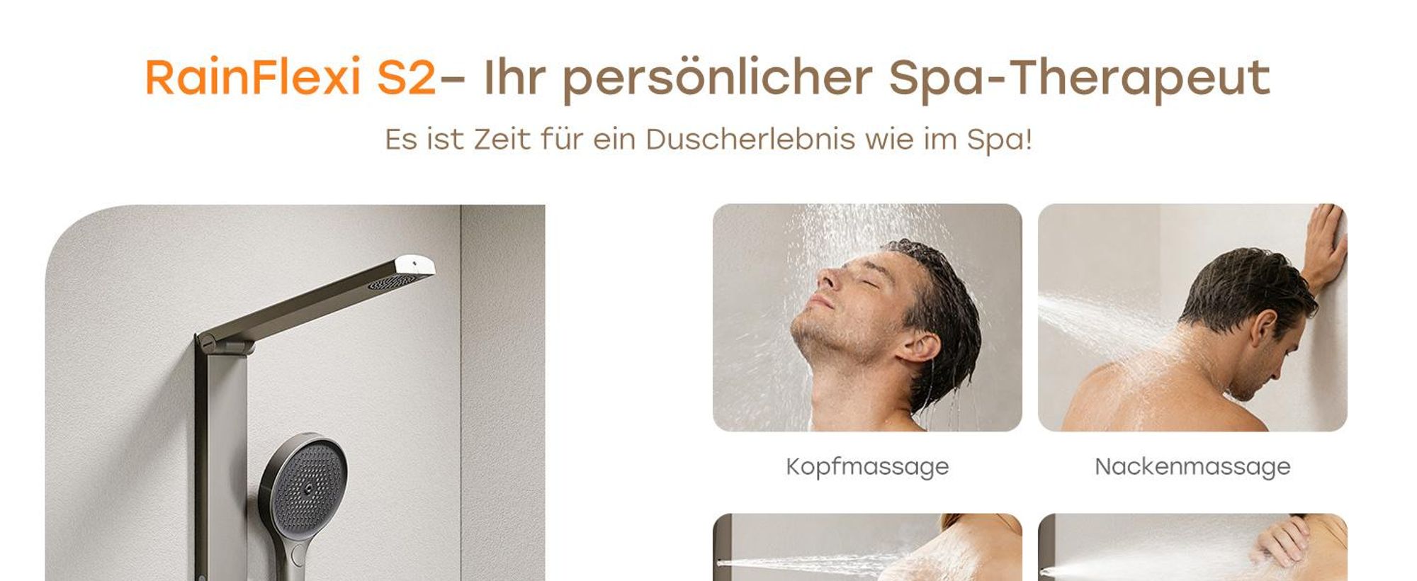 HOROW Regendusche Set mit Thermostatarmatur, Grau Duschset Duschsystem mit 4 Massage-Modi, Klappbares Duschset, Höhenverstellbar, für Badewannen