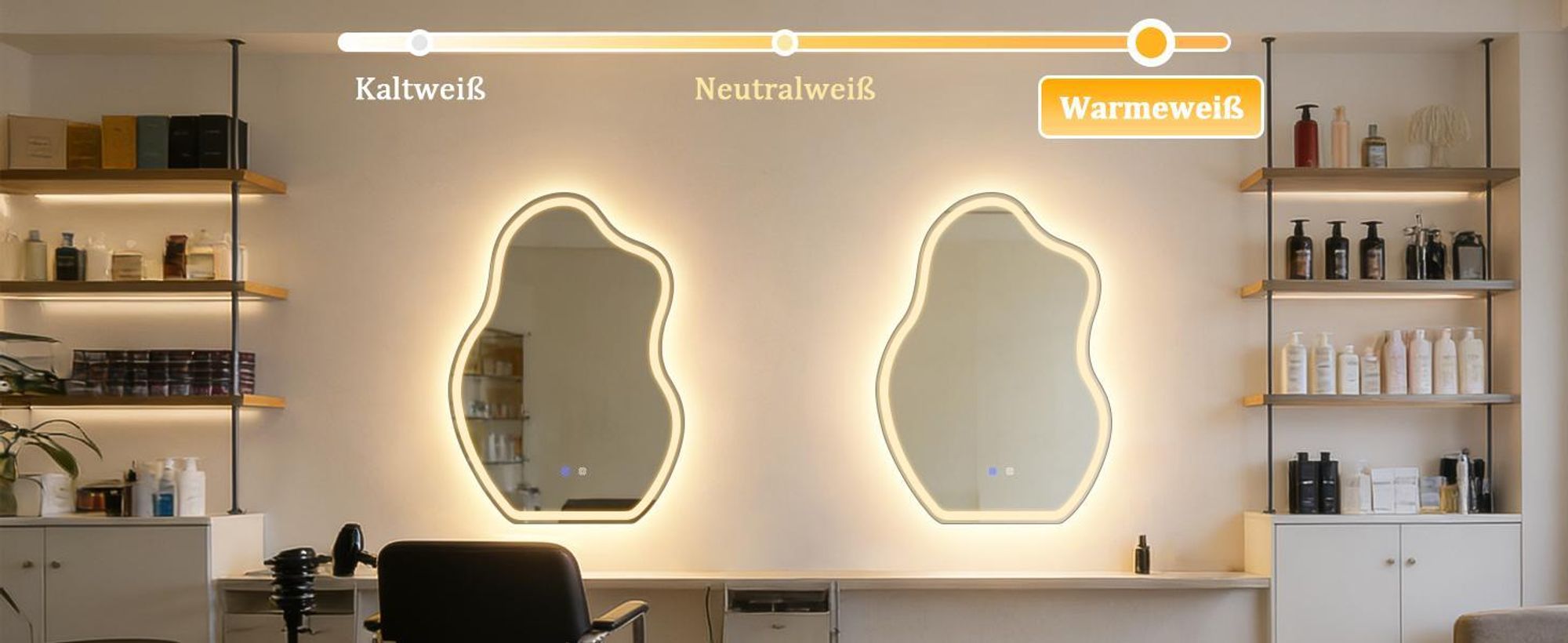 Miroir de salle de bain ZMH avec éclairage asymétrique à LED, 50 x 70 cm, miroir mural, interrupteur tactile, fonction anti-buée, lumière 3000 K et 6500 K, intensité réglable