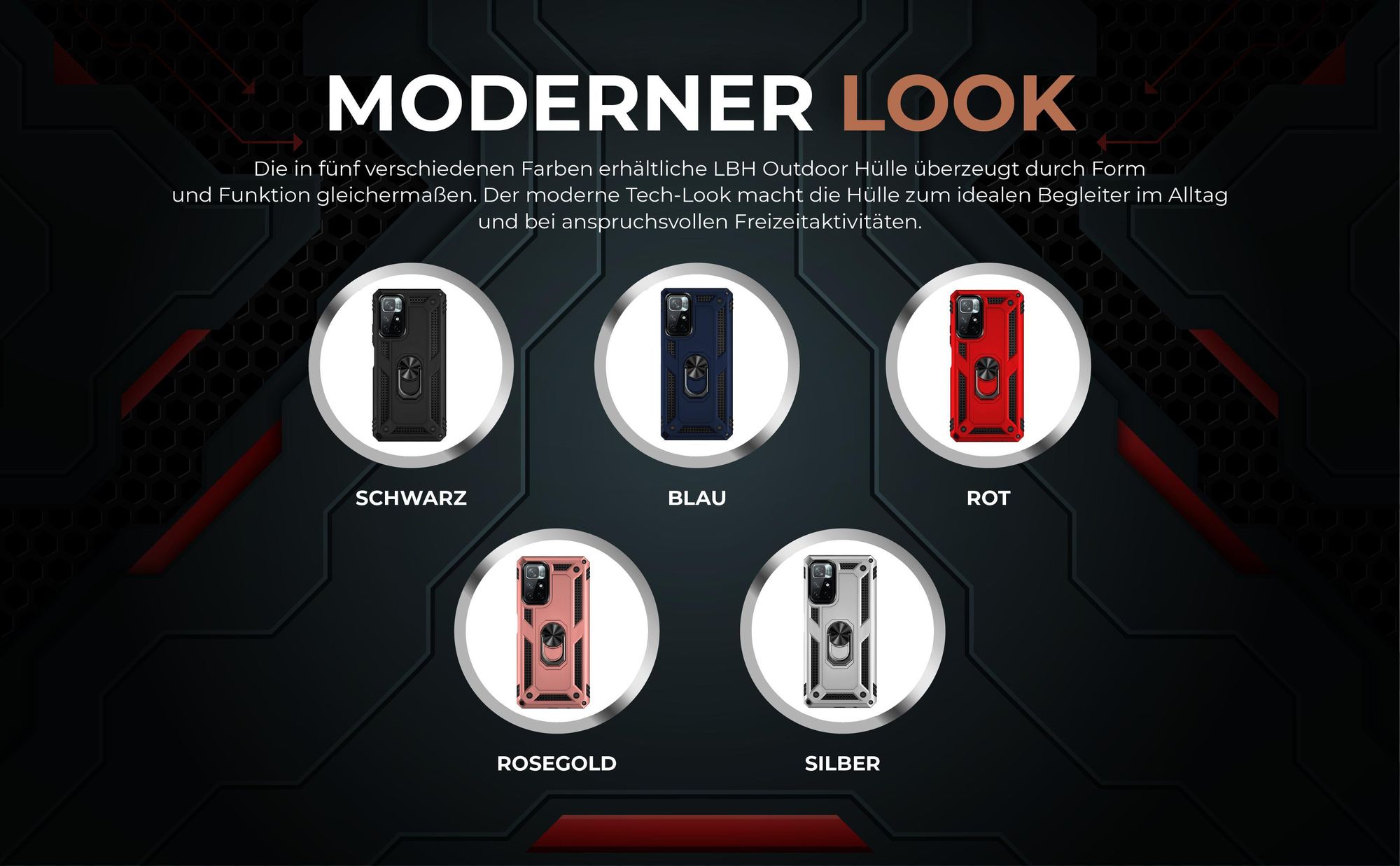 Armorhüllen in Schwarz, Blau, Rot, Rosegold und Silber für Xiaomi Redmi Note 11 / 11S