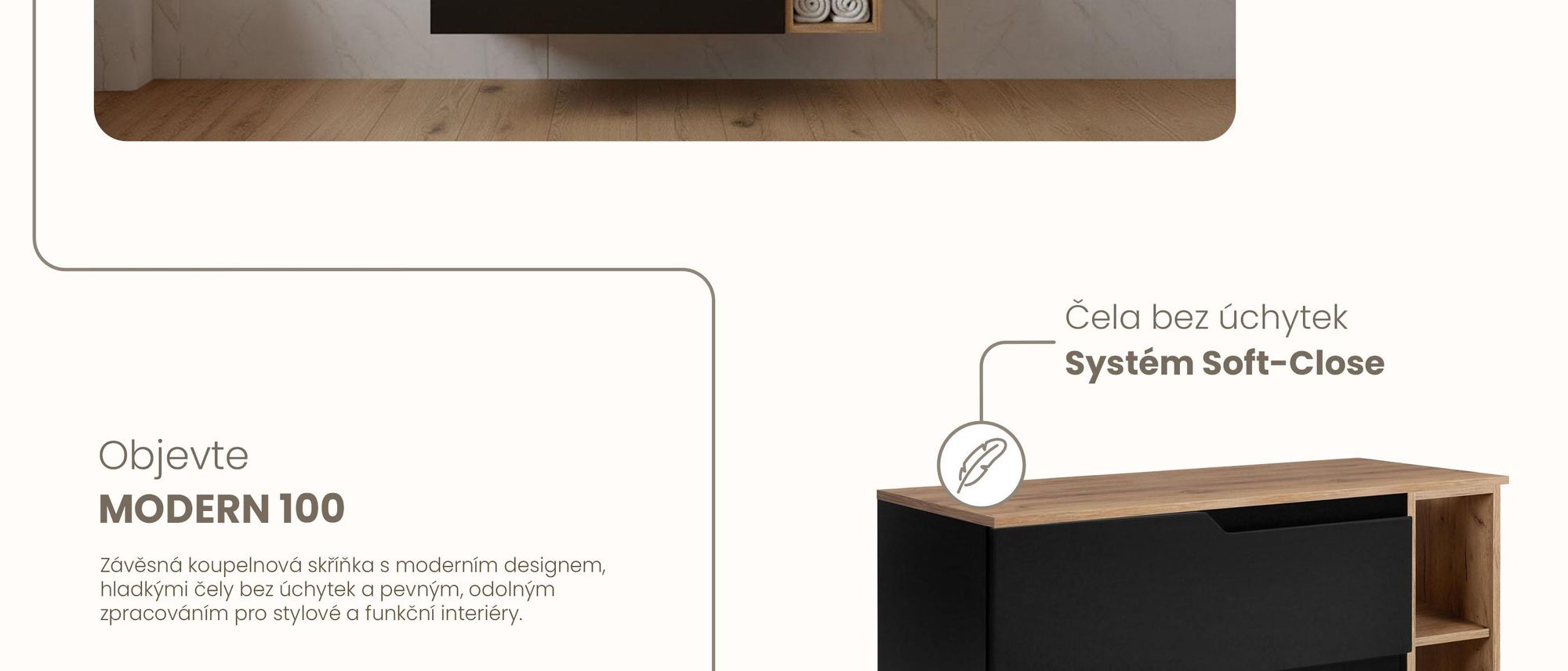 RODAN | Skříňka pod Umyvadlo - Černá a Hnědá - 100 cm - S Deskou Stolu - 2 Zásuvky - Závěsné - S bočním Regálem - MODERN
