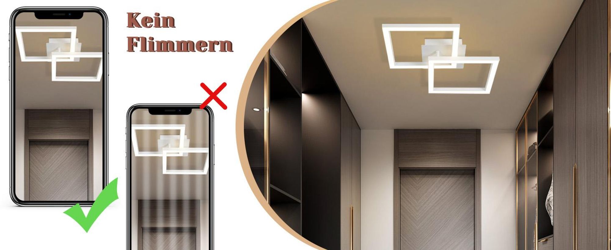 ZMH Deckenlampe LED Deckenleuchte Modern Küchenlampe 24W Flurlampe 3000K Schlafzimmerlampe Deckenbeleuchtung Eckig Weiß für Wohnzimmer Flur