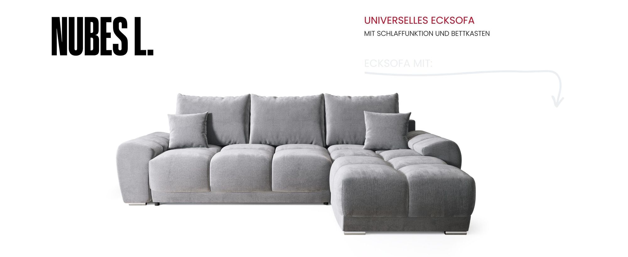 BroMARKT Ecksofa NUBES Schlaffunktion Bettkasten L-Form 298x184x85cm Graphit