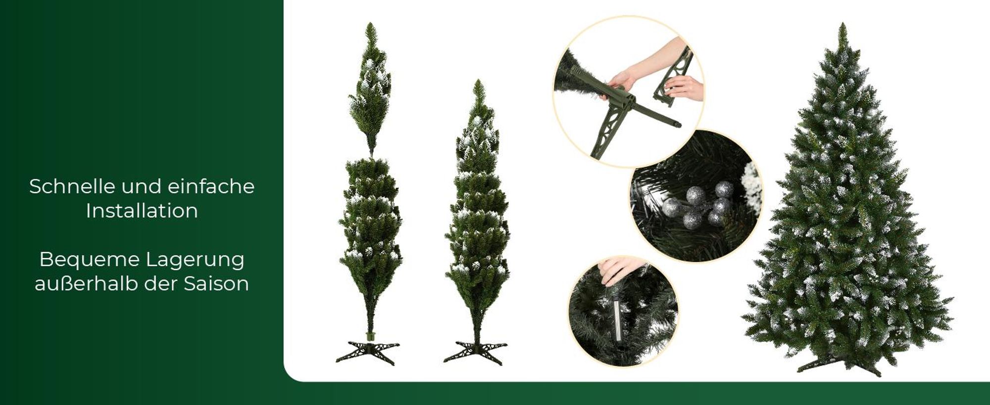KADAX künstlicher Weihnachtsbaum mit silbernen Kügelchen und Raureif, 220cm Tannenbaum aus PVC