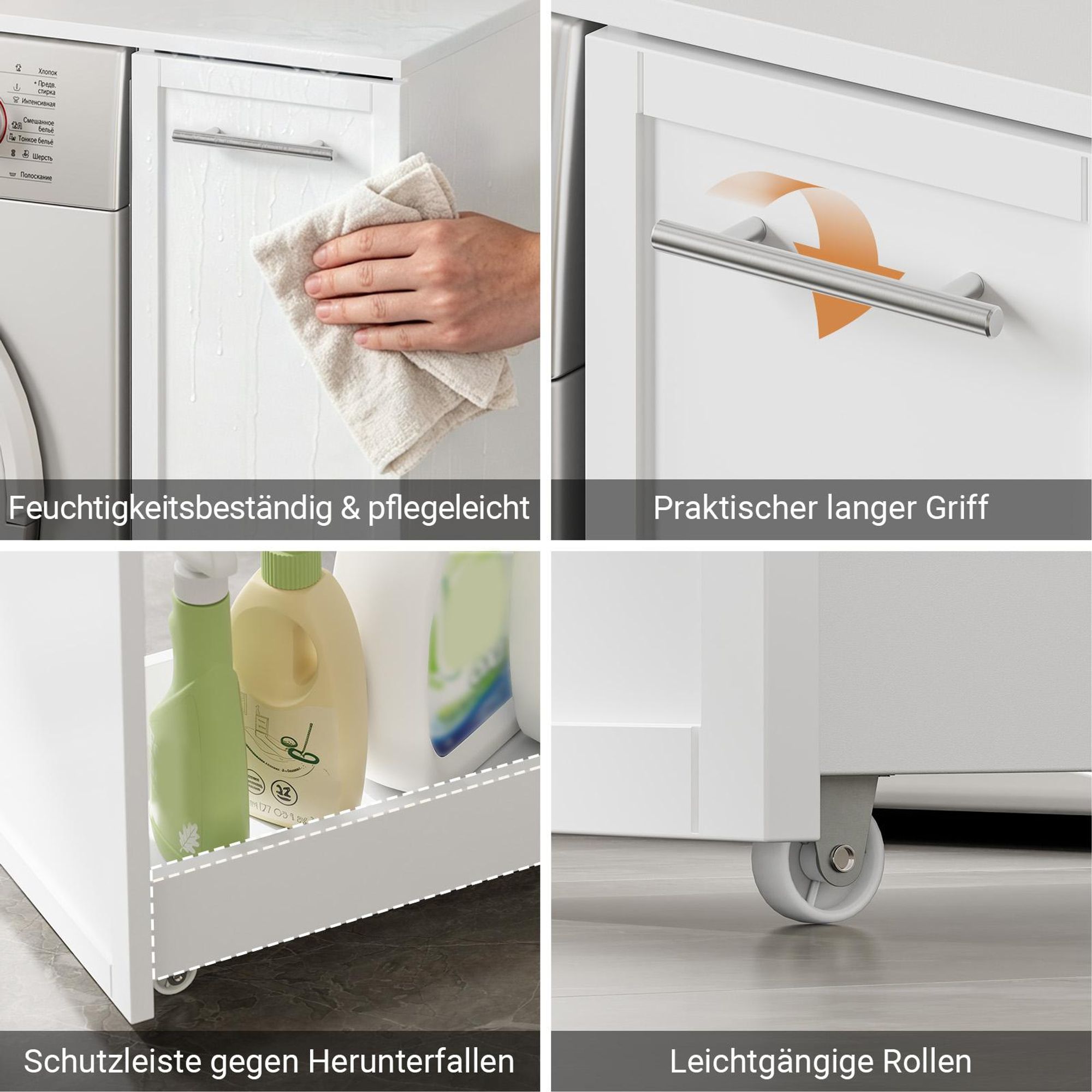 SoBuy Waschmaschinenunterschrank mit Schublade und Rollen, Wäscheschrank in Weiß Hoher schmaler Korpus mit Schublade BZR229-W