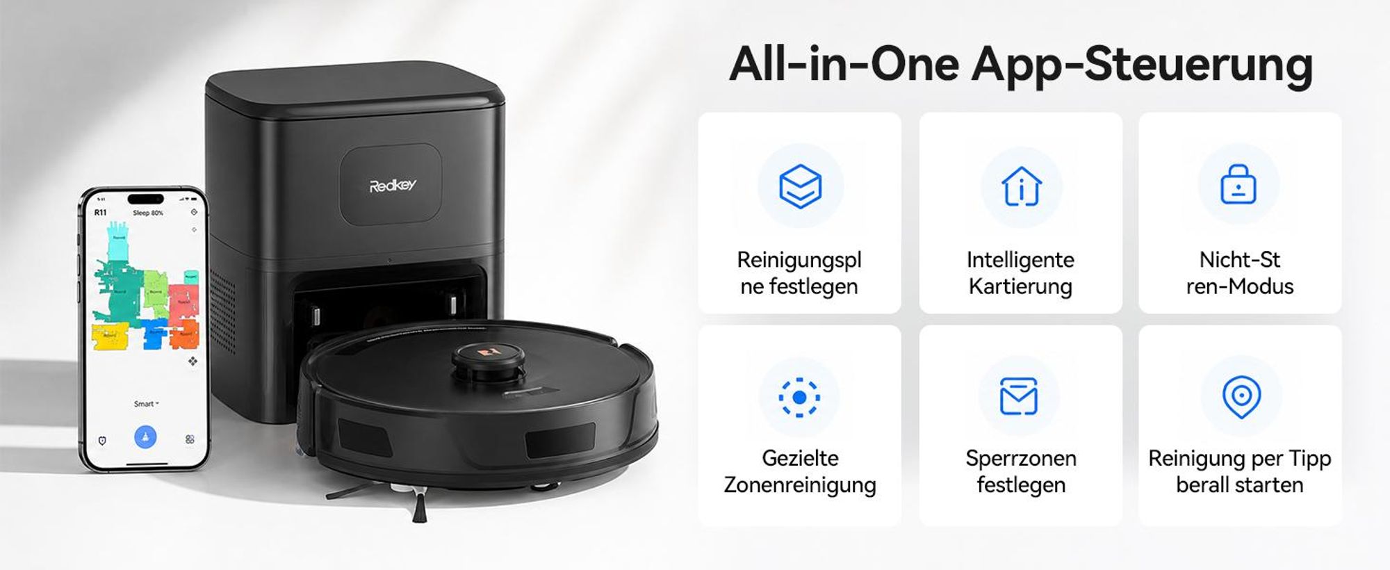 Staubsauger Roboter D8 PRO mit 38000Pa Saugkraft, Wischfunktion, 200min Laufzeit, LDS-Navigation, All-in-1-Entleerungsstation und Anti-Wickel-Bürste