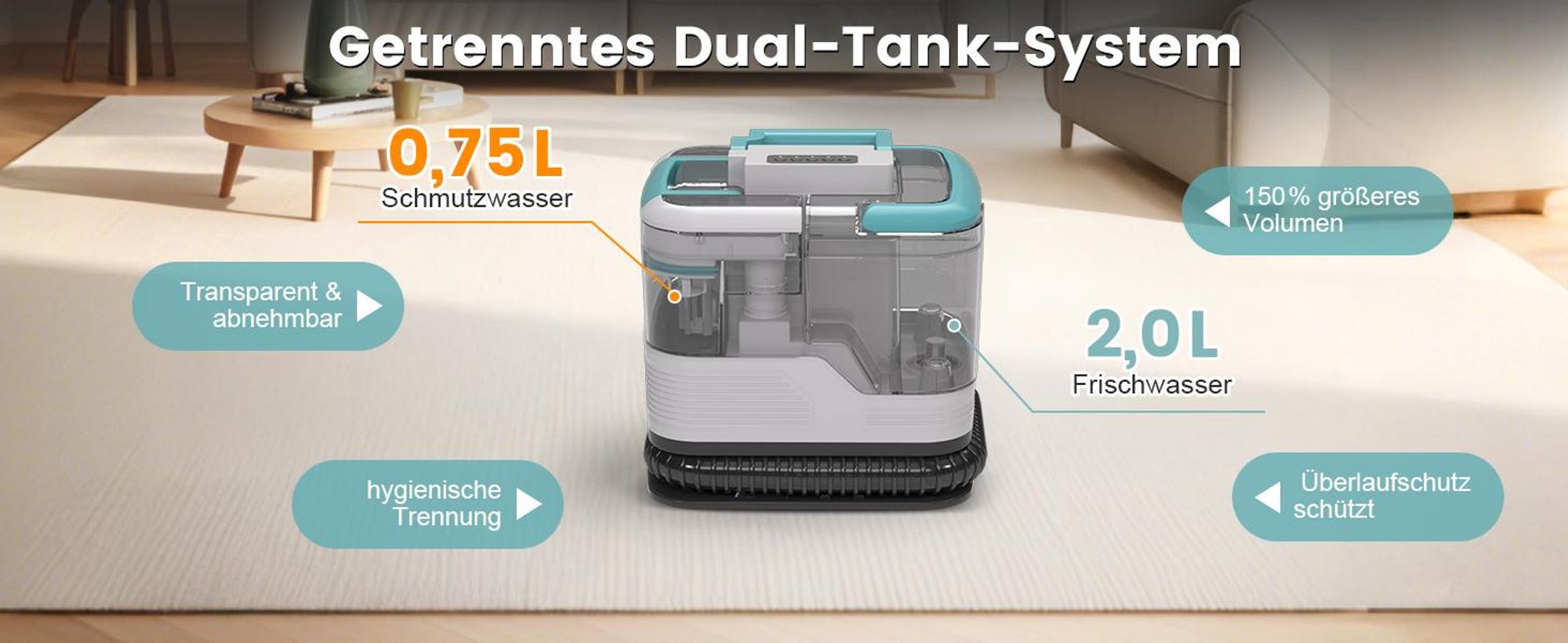 4-in-1 Waschsauger mit Power-Dampf für hygienische Reinigung: 12000Pa Saugkraft, Doppeltank & Touchscreen. Ideal für Auto, Sofa & Haustiere