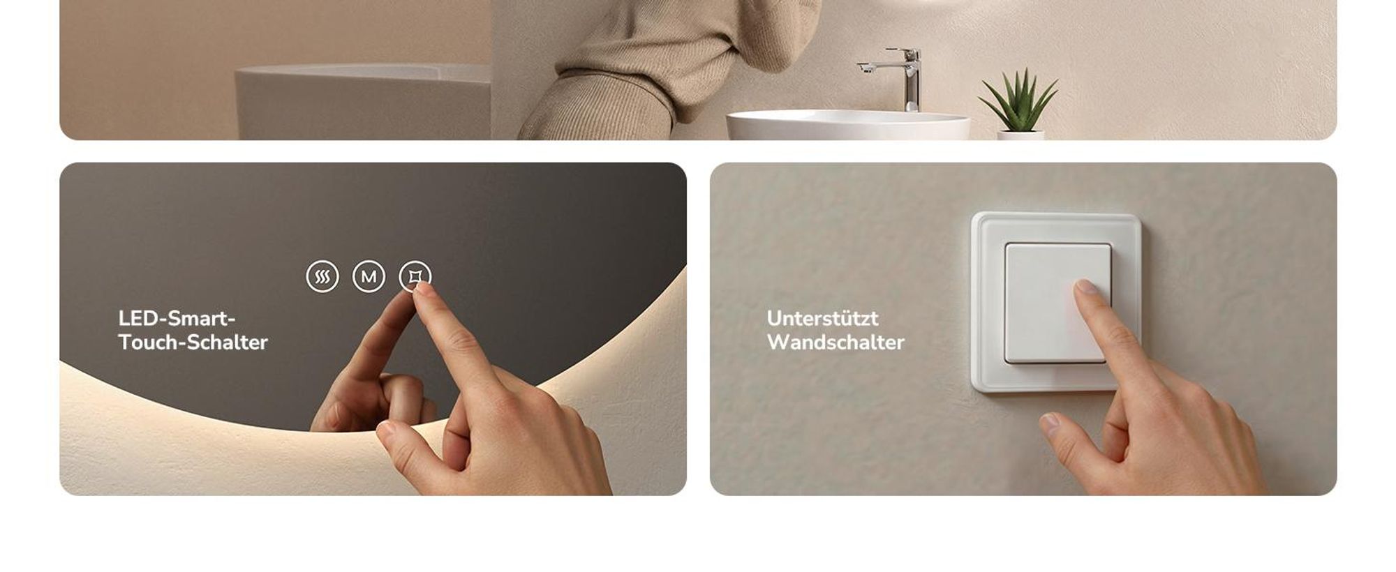 EMKE LED Badspiegel Rund 60 cm mit beschlagfrei Badezimmerspiegel 3 Lichtfarbe Badspiegel dimmbar LED Spiegel mit Touchschalter