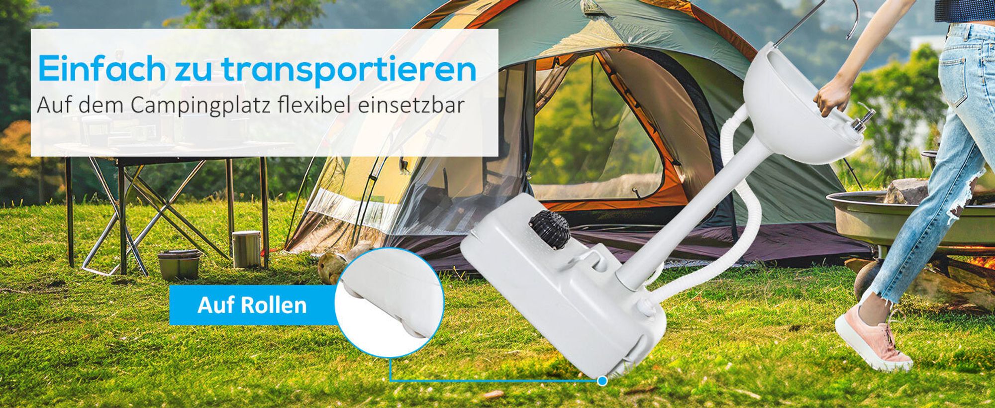 Outsunny Camping Waschbecken Handwaschbecken mit Auffangbehälter für Abwasser 17L Wassertank Spülbecken mit Spender für Flüssigseife Fußpumpe mobil HDPE Grau 83 x 50 x 103 cm