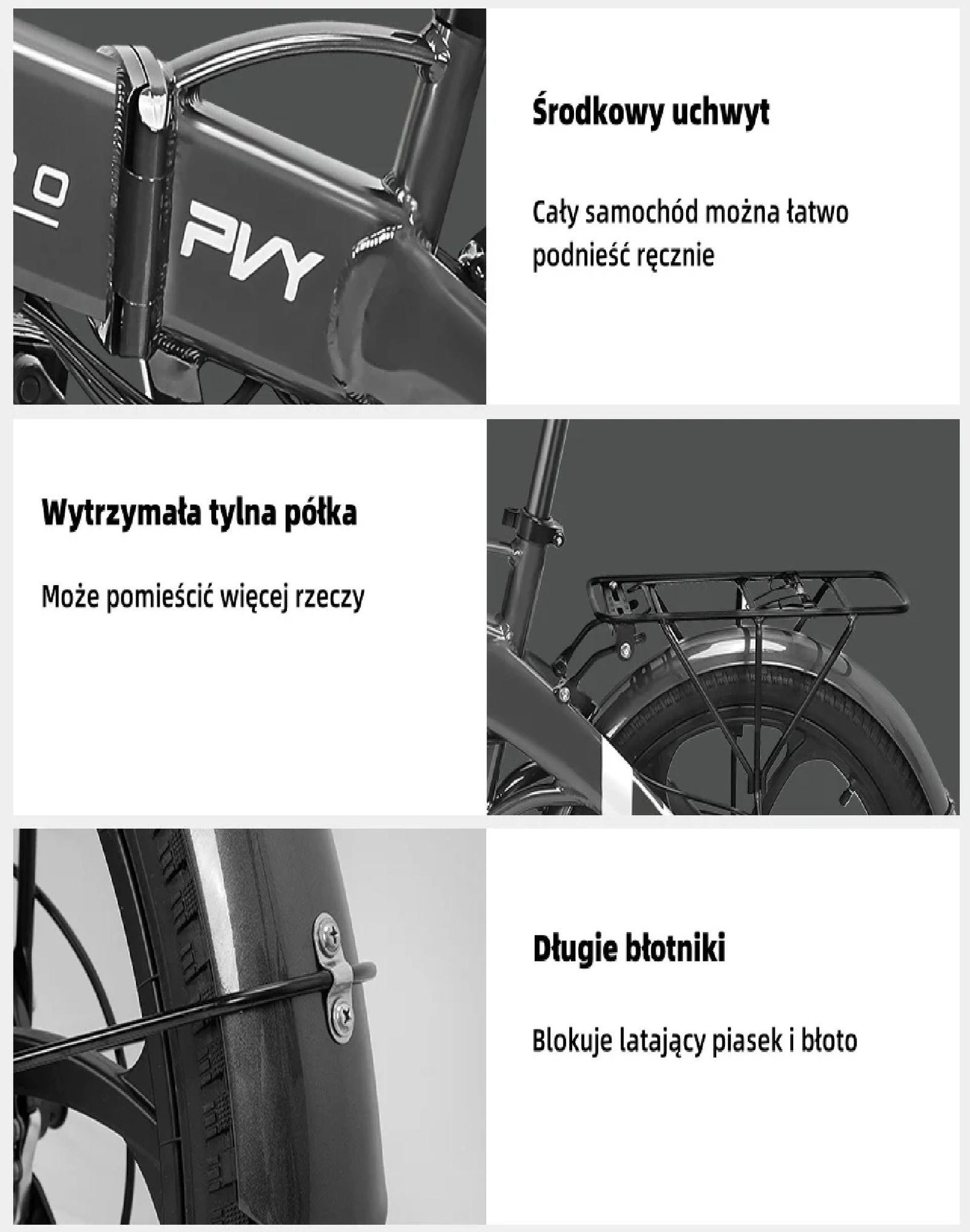 Rower Elektryczny PVY Z20 Pro - Moc 250W Bateria 36V10.4AH Zasięg 80KM Hamulec Tarczowy Mechaniczny - Szary