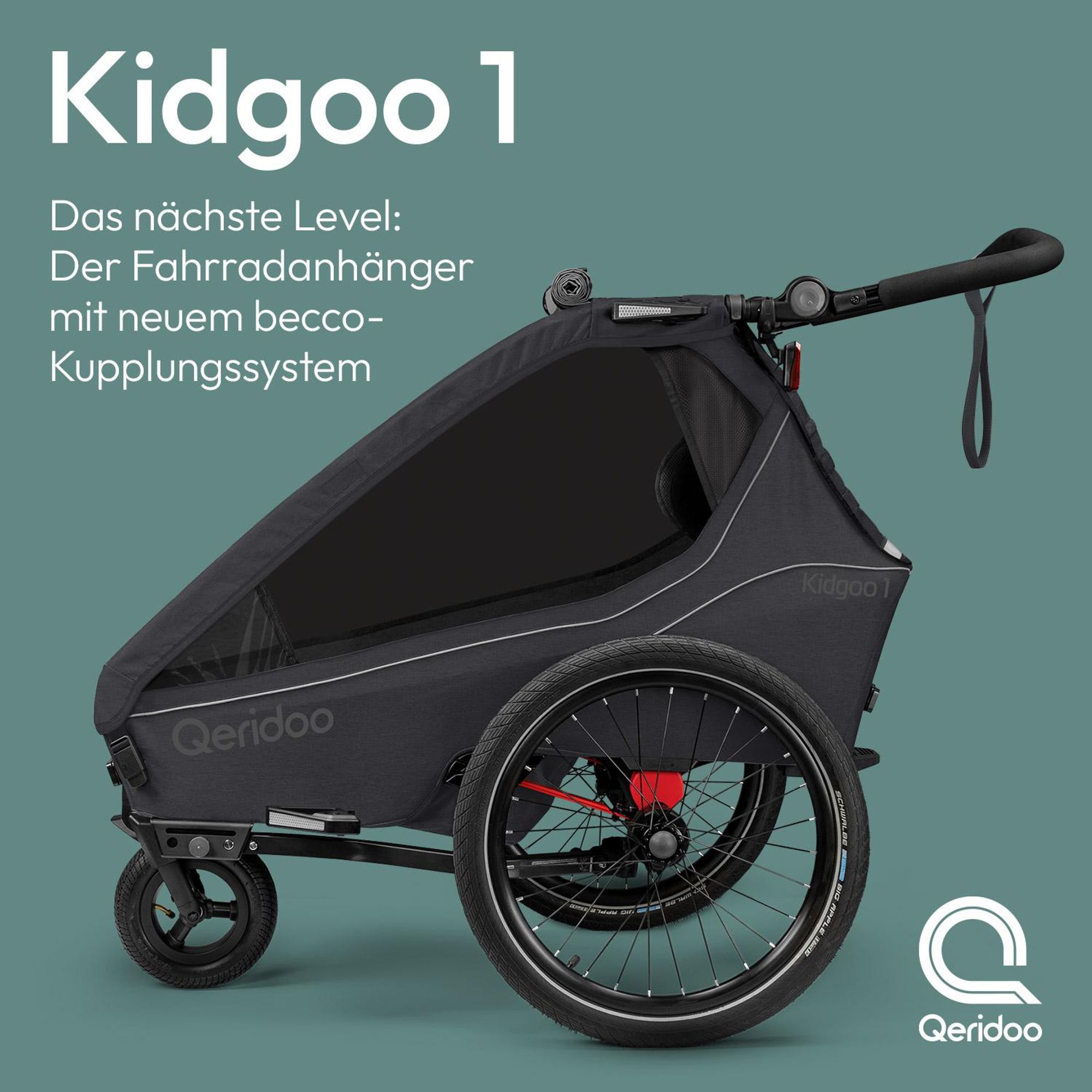 Qeridoo Kidgoo 1 - Kinderfahrradanhänger für 1 Kind, Farbe: Phantom Grey