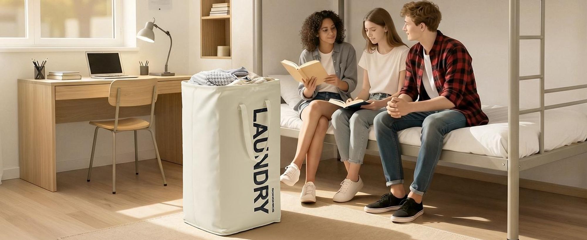 SONGMICS Wäschekorb, 80 L, Wäschesammler faltbar, Aufbewahrungskorb, mit Henkel, Wäschesack, wasserabweisend, für Waschküche, Schlafzimmer
