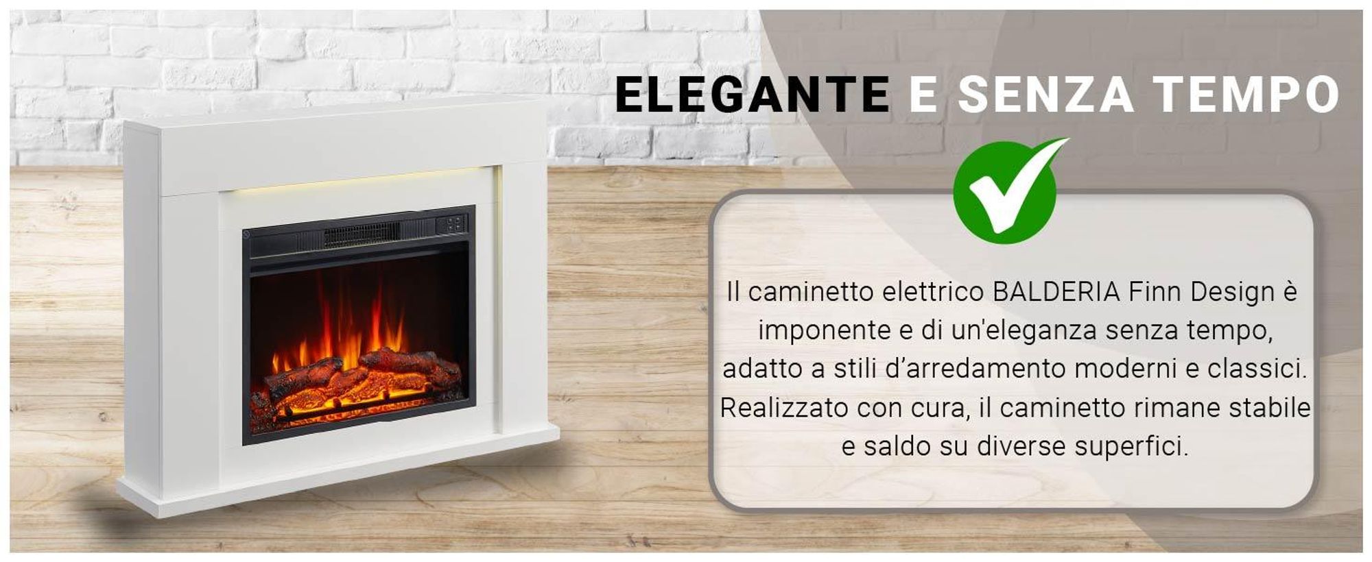 Camino elettrico BALDERIA Finn Design - Camino da appoggio - Bianco
