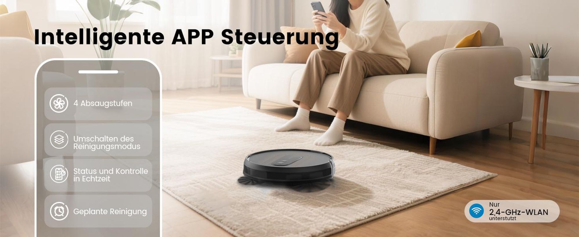 AIRROBO G50 Staubsauger Roboter, 4000 Pa Saugkraft, APP Steuerung, 120 Min Laufzeit, Große Staubbox 600ML, Saugroboter optimiert für Teppich Tierhaare