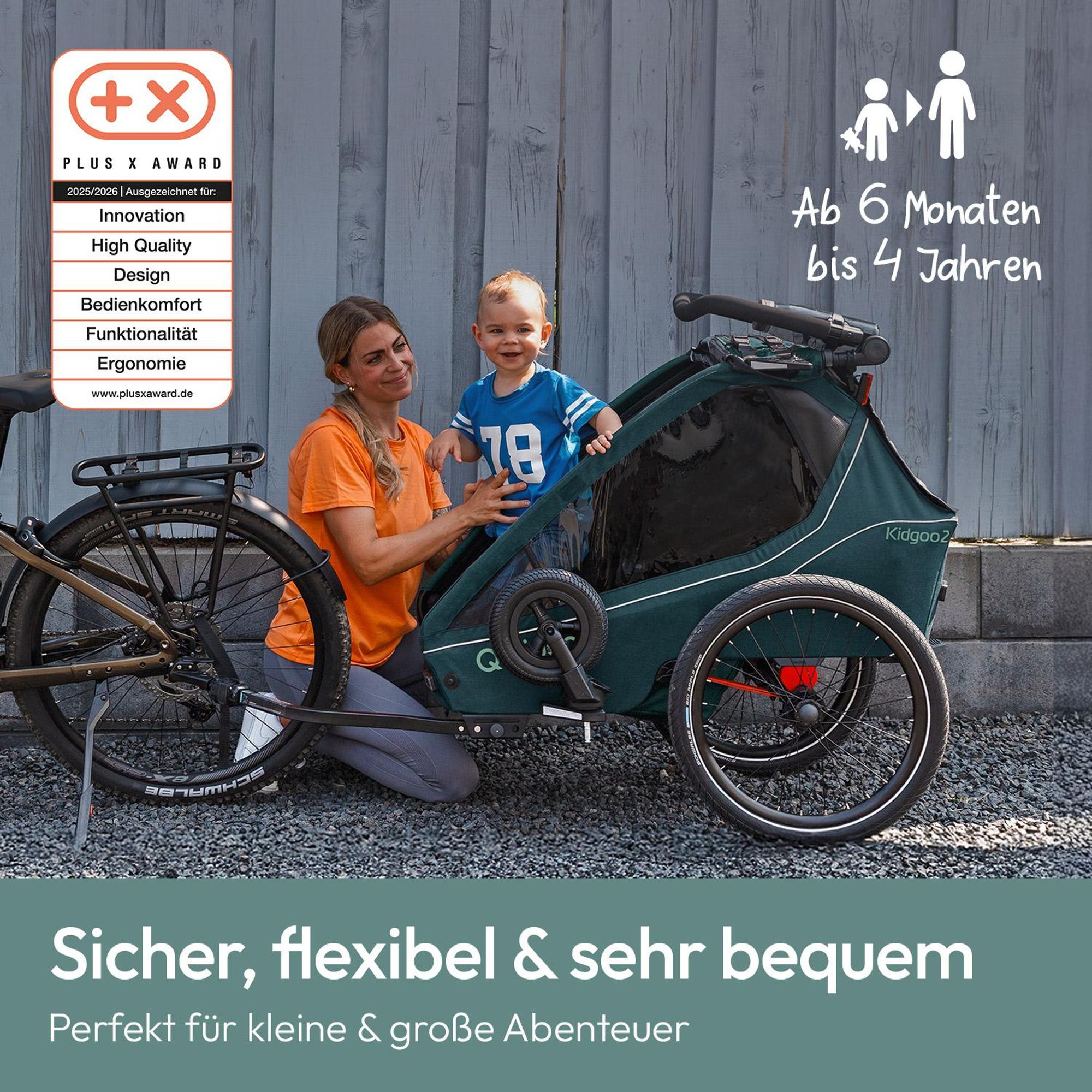 Qeridoo Kidgoo 2- Kinderfahrradanhänger für 2 Kinder, Farbe: Pacific Blue