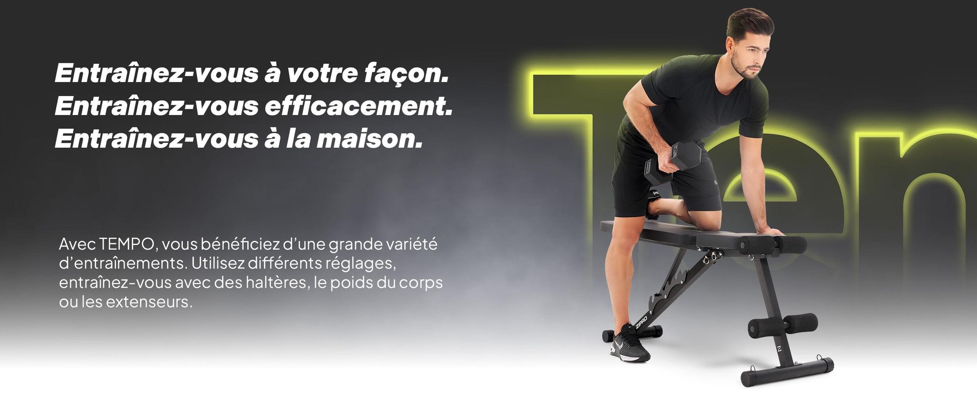 Banc de musculation pliable Zipro Tempo – Banc d'entraînement réglable pour la maison Banc incliné Banc négatif avec extenseurs Charge maximale 230 kg Idéal pour les haltères