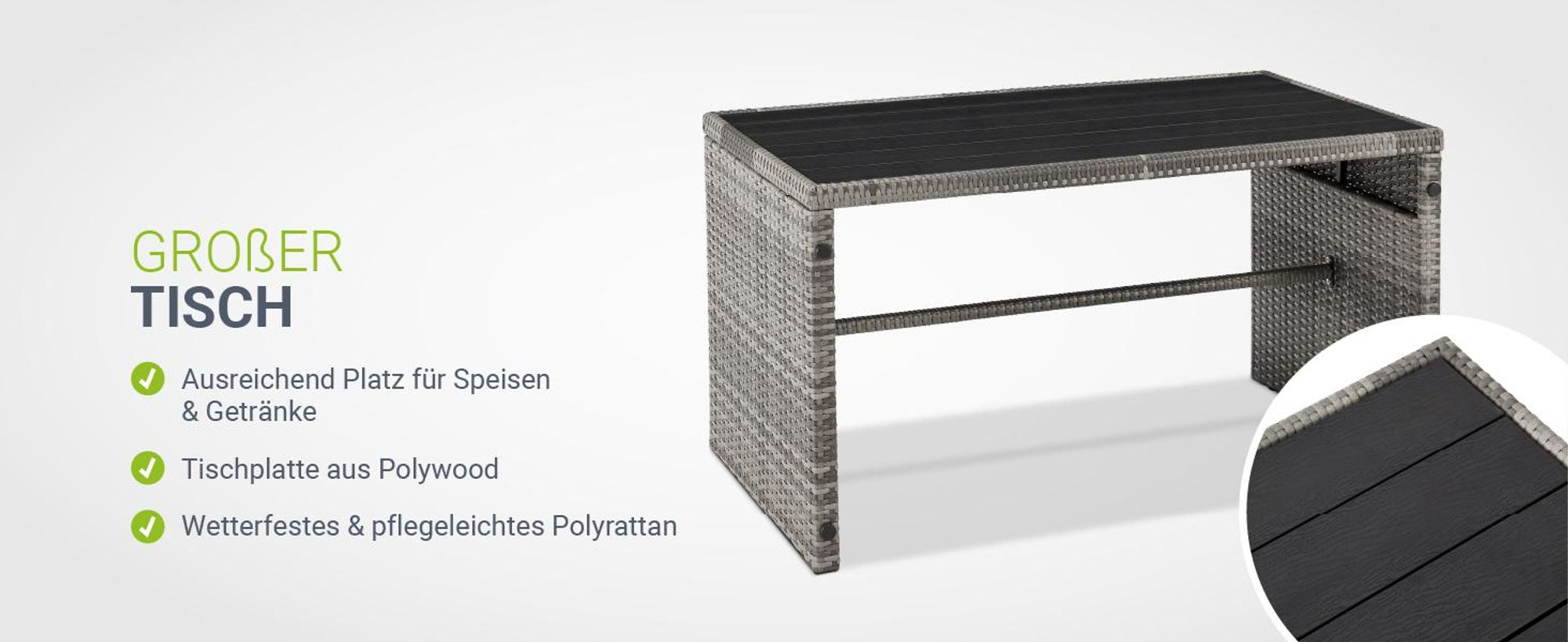 Juskys 2in1 Polyrattan Relax Gartenmöbel Set Jamaika - Tisch, Gartenlounge Sofa - Balkonmöbel Sitzgruppe für Balkon, Garten - Outdoor Lounge grau-meliert