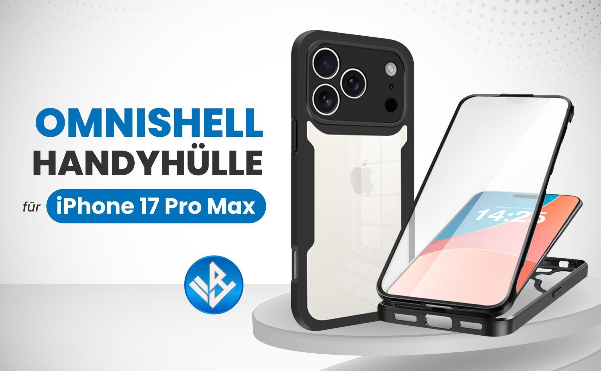 Schwarze 360 Grad Hülle für Apple iPhone 17 Pro Max mit Kameraschutz