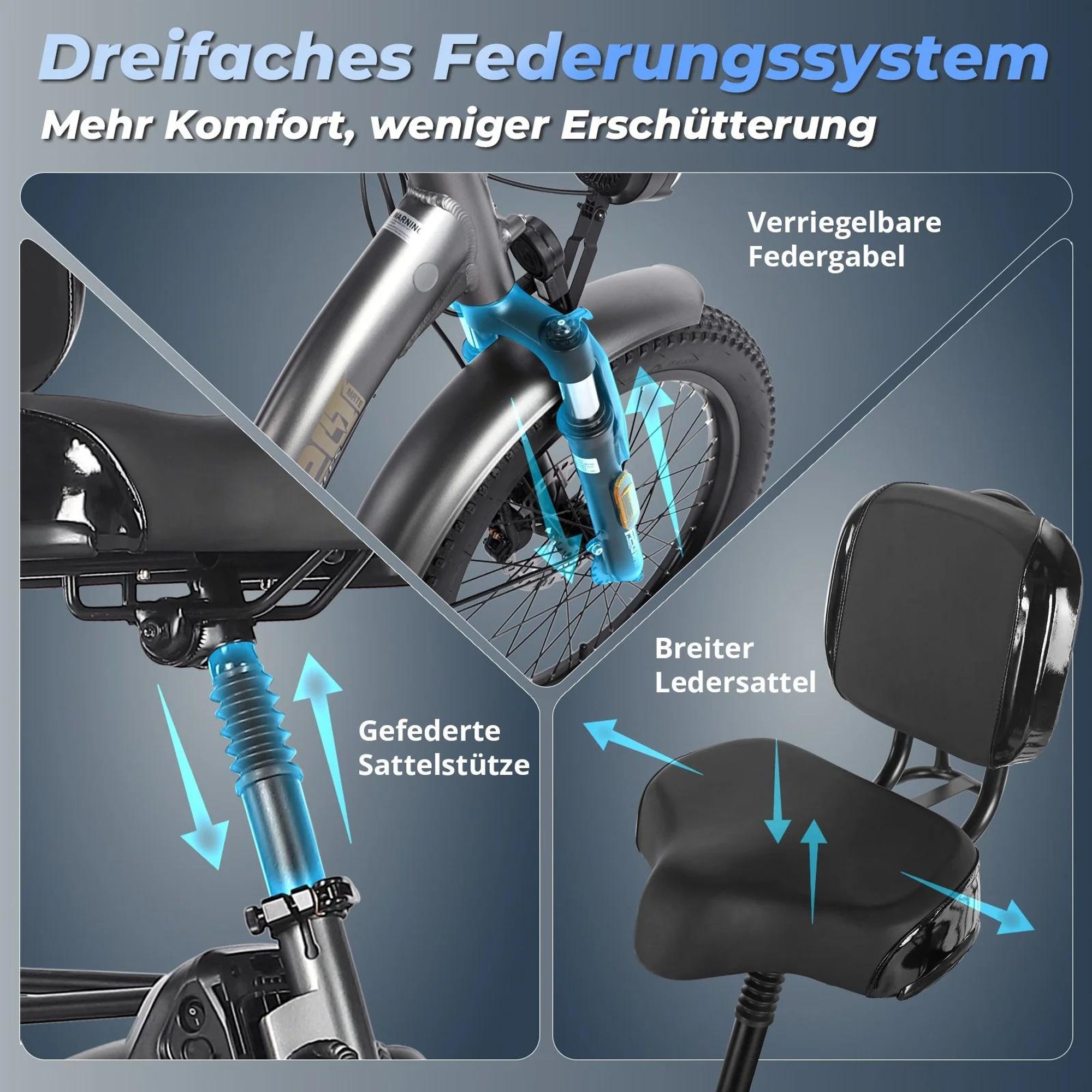 FAFREES F20 Mate E-Lastenrad - Akku 48V23.45AH 20-Zoll-Rädern Hydraulikbremse Sattel mit Rückenlehne - Graublau