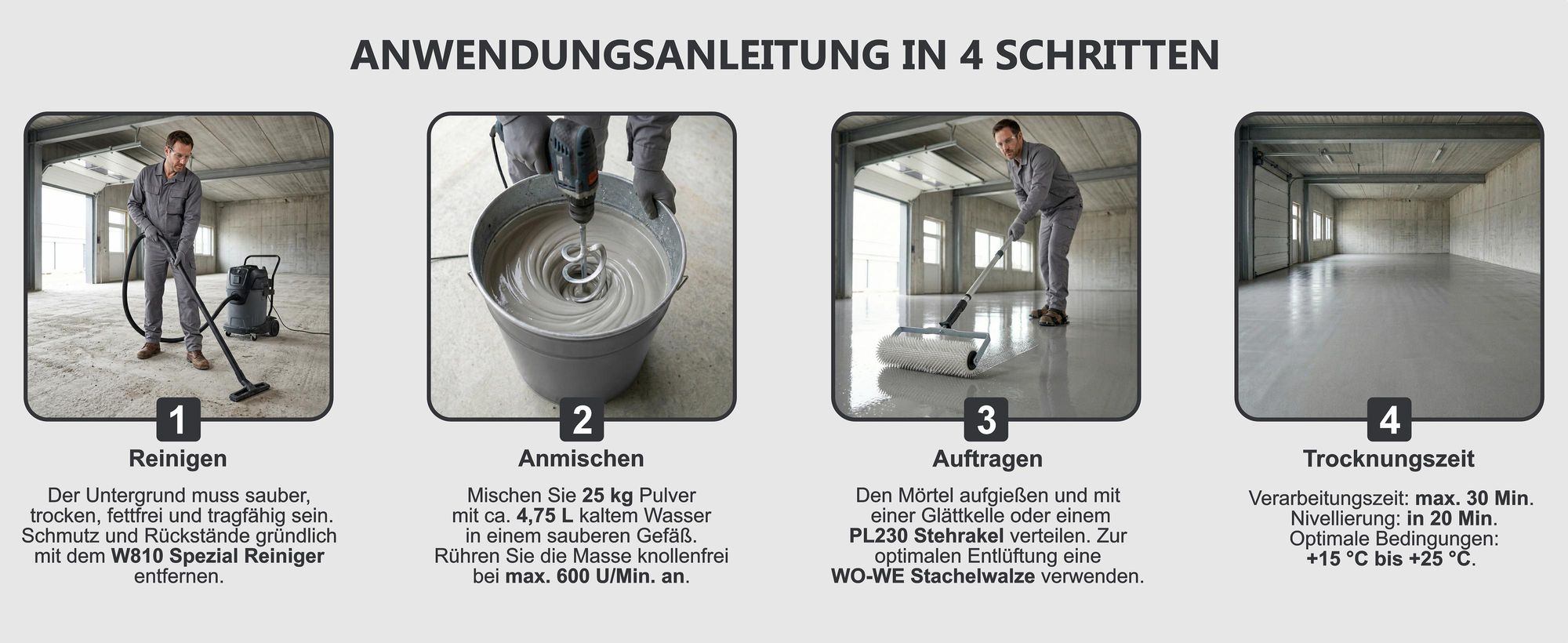 Bodenausgleichsmasse Ausgleichsmasse W715 Nivelliermasse Bodenbeläge - Lichtgrau - 25KG