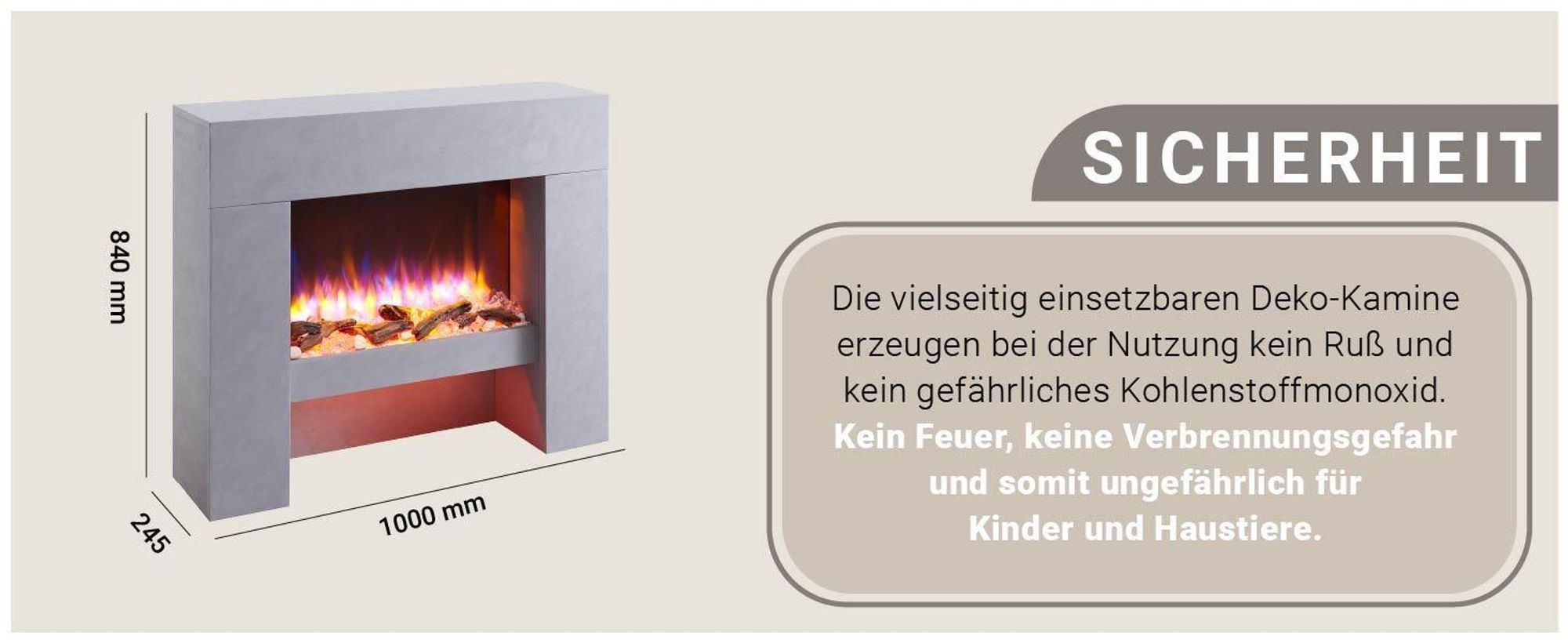 Elektrisches Kaminfeuer Balderia Naran grau 2000 Watt inkl. Fernbedienung