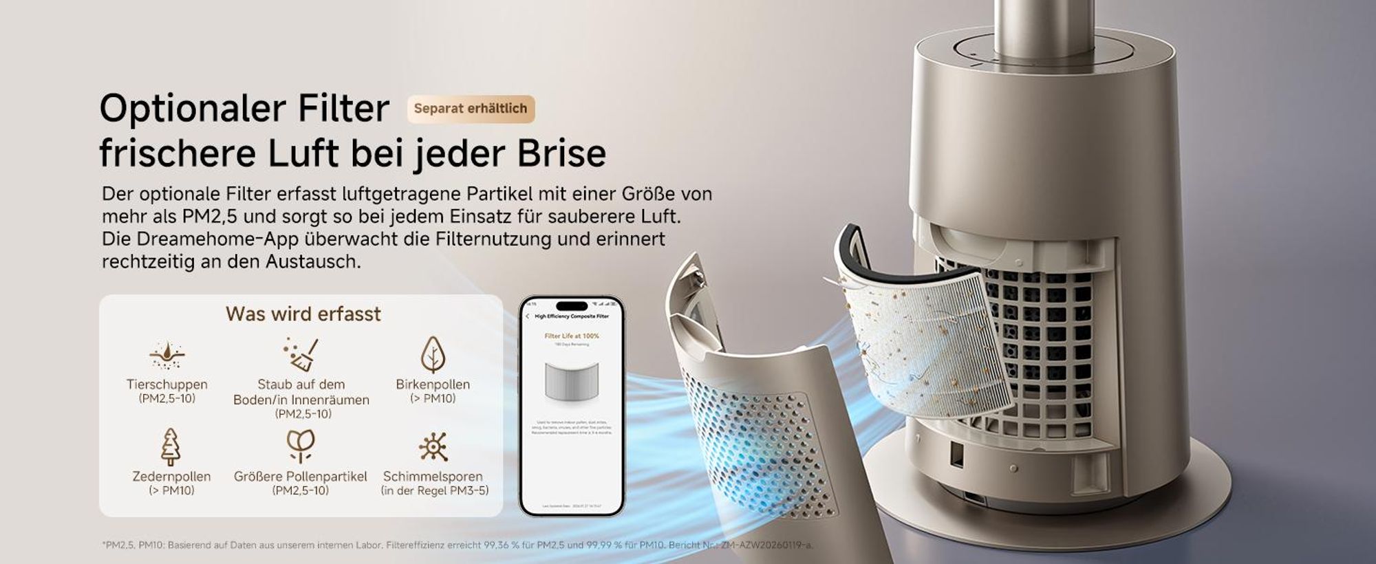 Dreame MF10 The Bladeless Fan,Standventilator,270° Room Air Flow Circulation,Temperature-Adaptive Airflow,Intelligent Wind Stream,Washable Filte,Gold