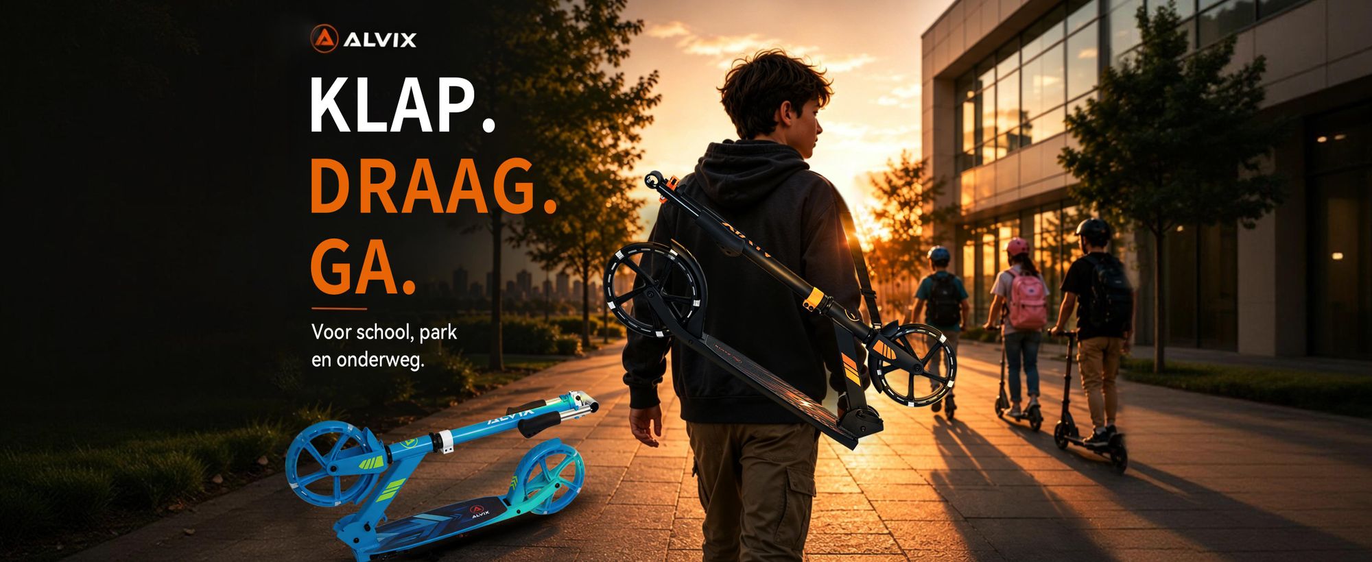 ALVIX kinder scooter met LED-verlichte wielen, verstelbare kinderroller geschikt vanaf 6 jaar, 200 mm wielen, inklapbare scooter met draagriem, belastbaar tot 100 kg