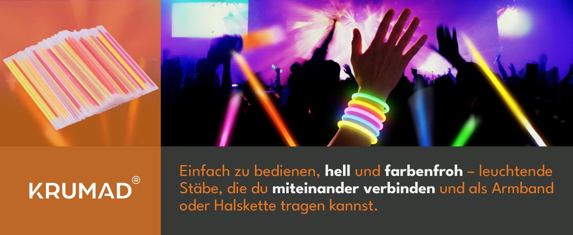 KRUMAD Knicklichter Party Set 100 Stück – Bunte Glow Sticks für Silvester Deko, Geburtstag, Hochzeit, Events, Mitgebsel & Tischdeko