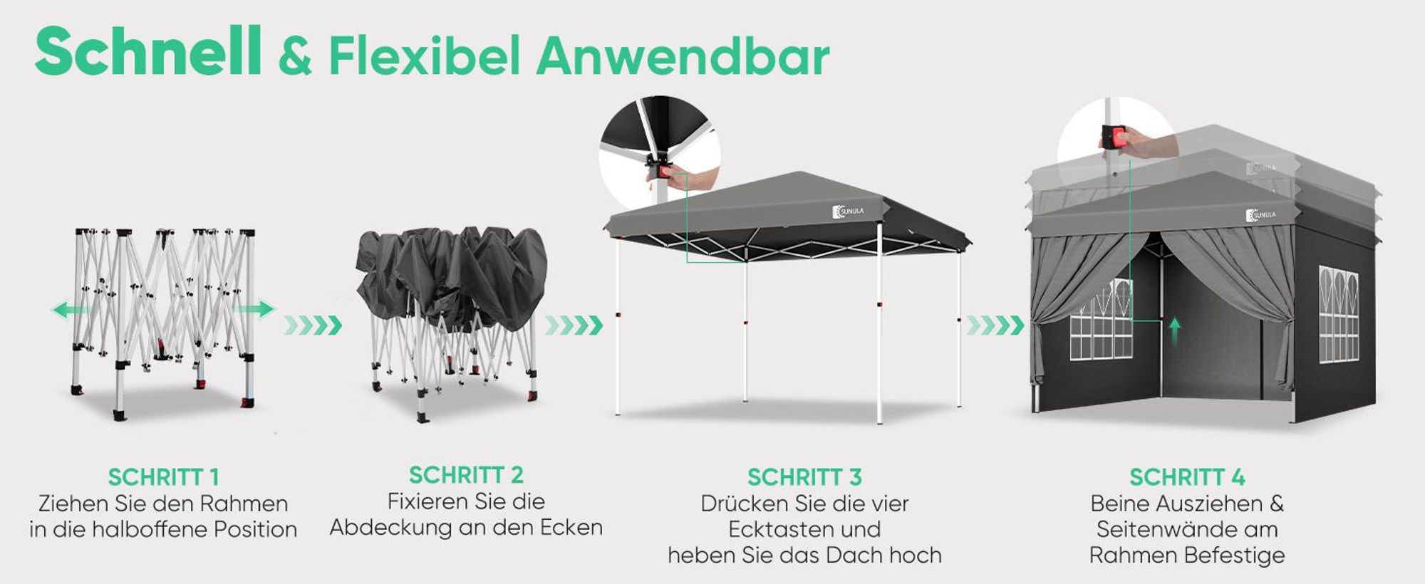 Sunula Faltpavillon 3x3 Gartenpavillon mit 4 seitenteilen wasserdicht, Grau