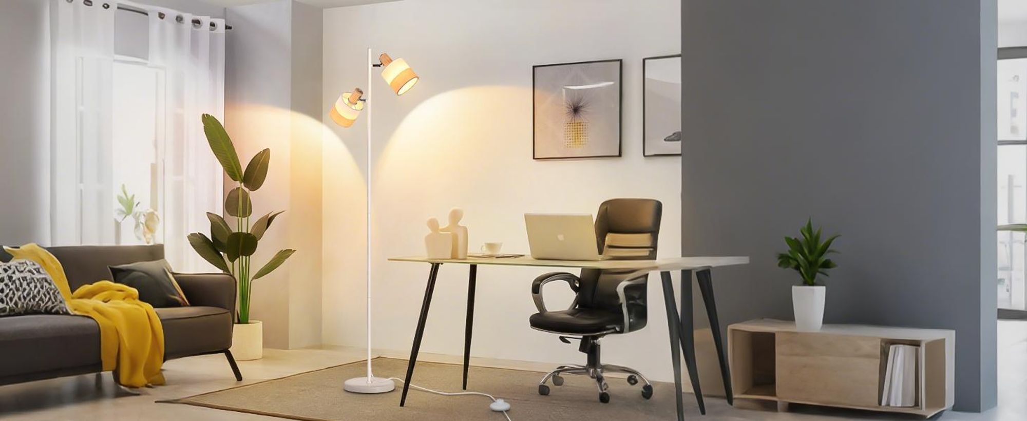ZMH lampa podłogowa salon lampa podłogowa drewno lampa podłogowa 2 płomienna lampa podłogowa tkanina E14 lampa do czytania obrotowa narożna lampa podłogowa z przełącznikiem nożnym sypialnia