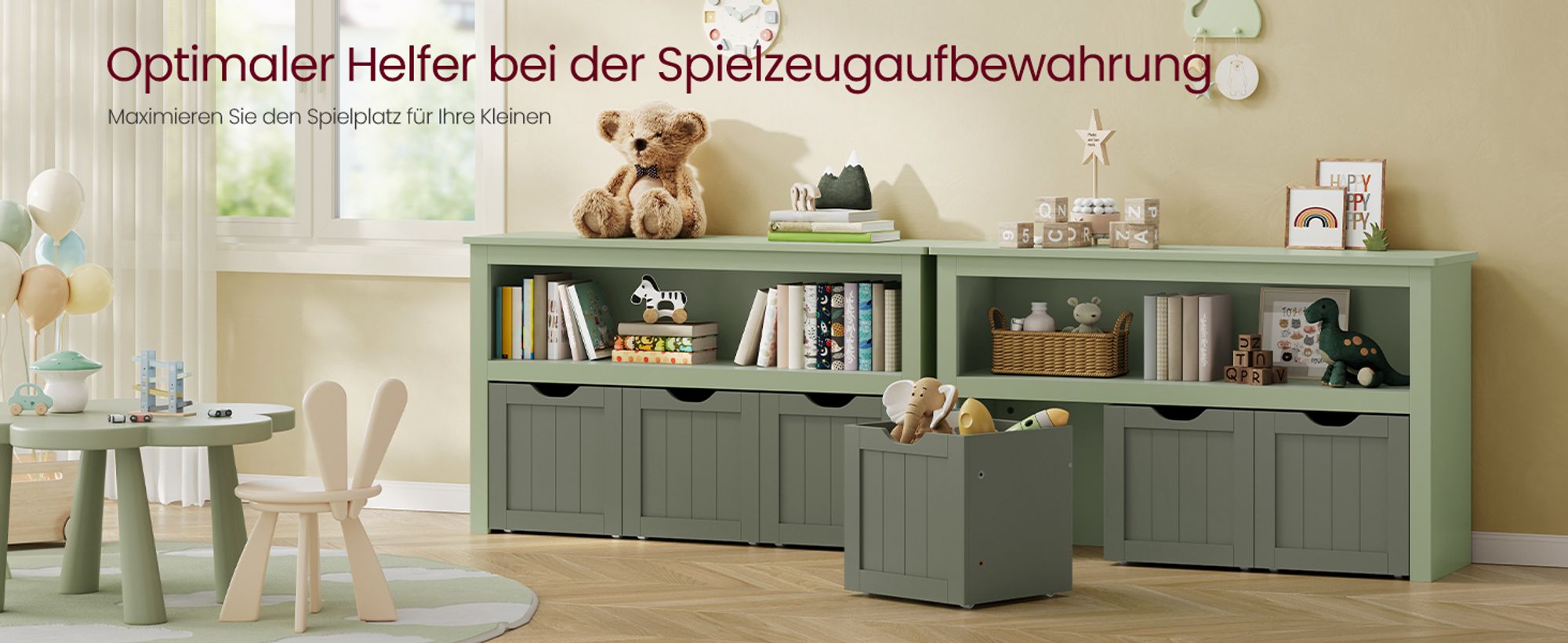 VASAGLE Kinderregal, Spielzeugaufbewahrung für Kinder, Aufbewahrungsschrank,mit Rollen, 30 x 102 x 60 cm