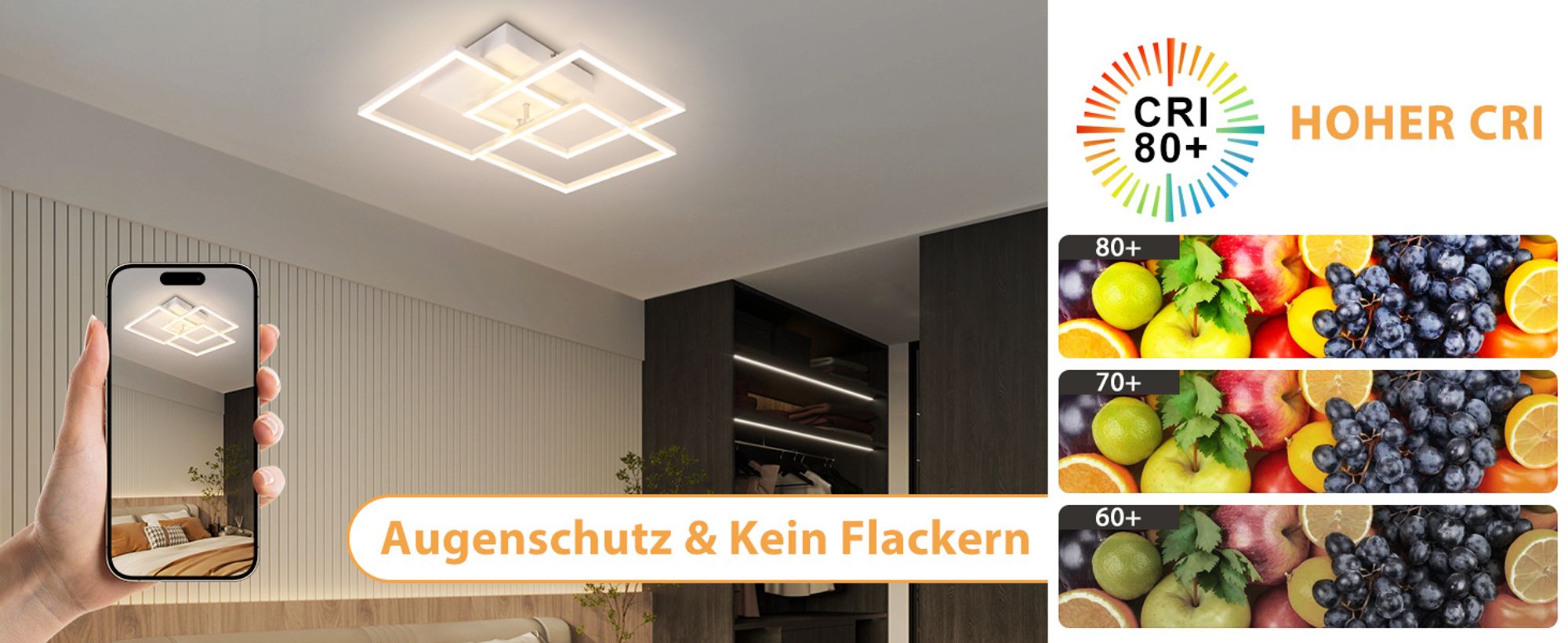 ZMH LED Deckenleuchte Küche 36W Deckenlampe Wohnzimmerlampe Dimmbar mit Fernbedienung Küchenlampe weiß Metall für Schlafzimmer Kinderzimmer