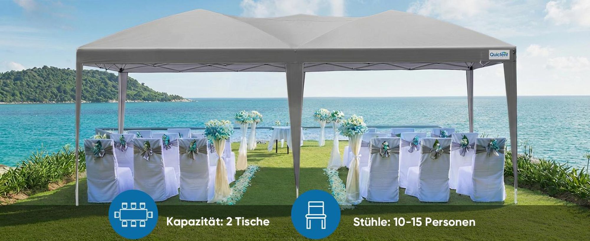 Quictent Faltpavillon 3x6m mit 6 Seitenwänden, Pop up Gartenpavillon mit Rollentasche, Pavillon Partyzelt 3x6, für Party im Freien, Hochzeiten, Fest
