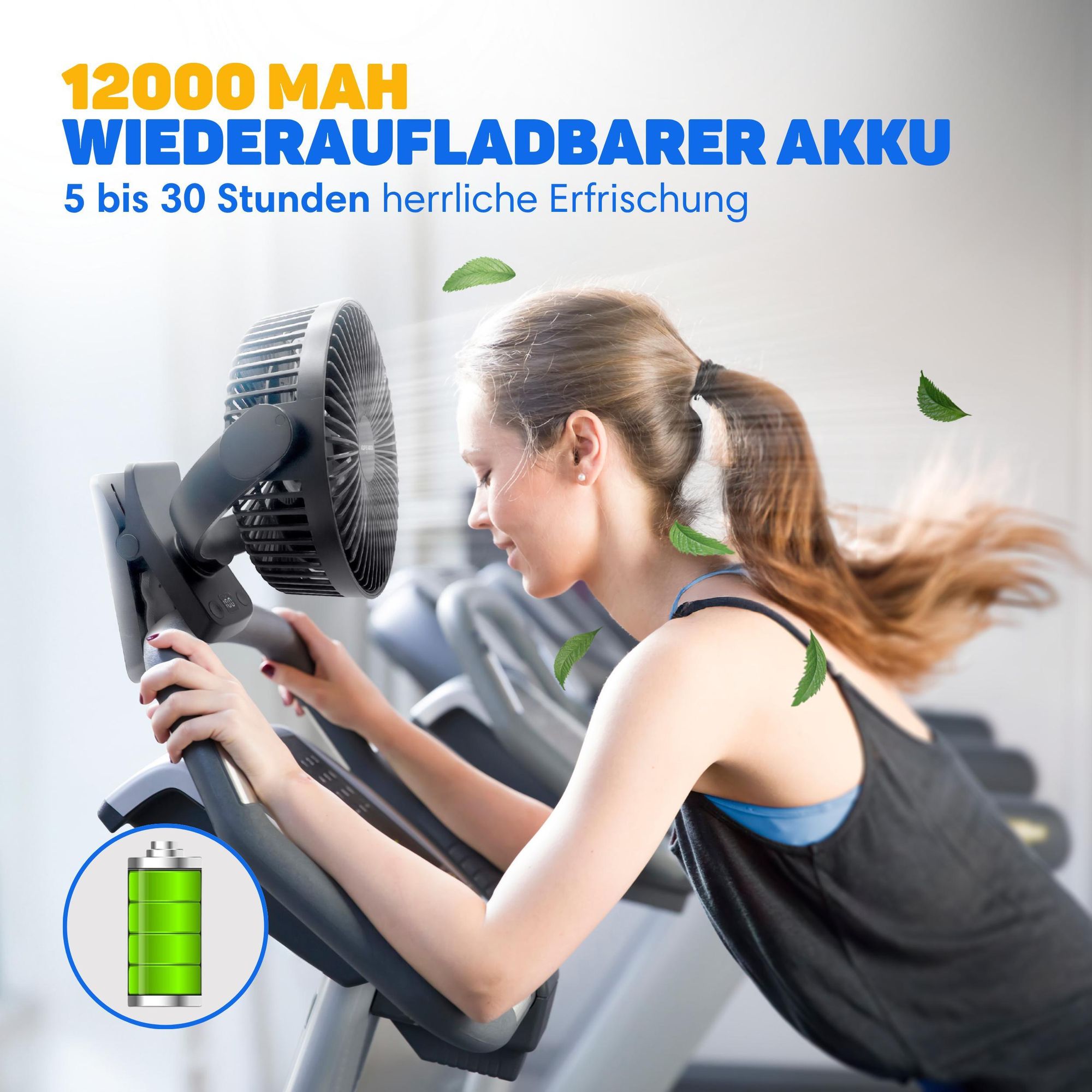 Vulpes Goods Tischventilator, wiederaufladbar und kabellos, leiser Ventilator mit Fernbedienung, 5 Geschwindigkeiten, Beleuchtung & Powerbank-Funktion