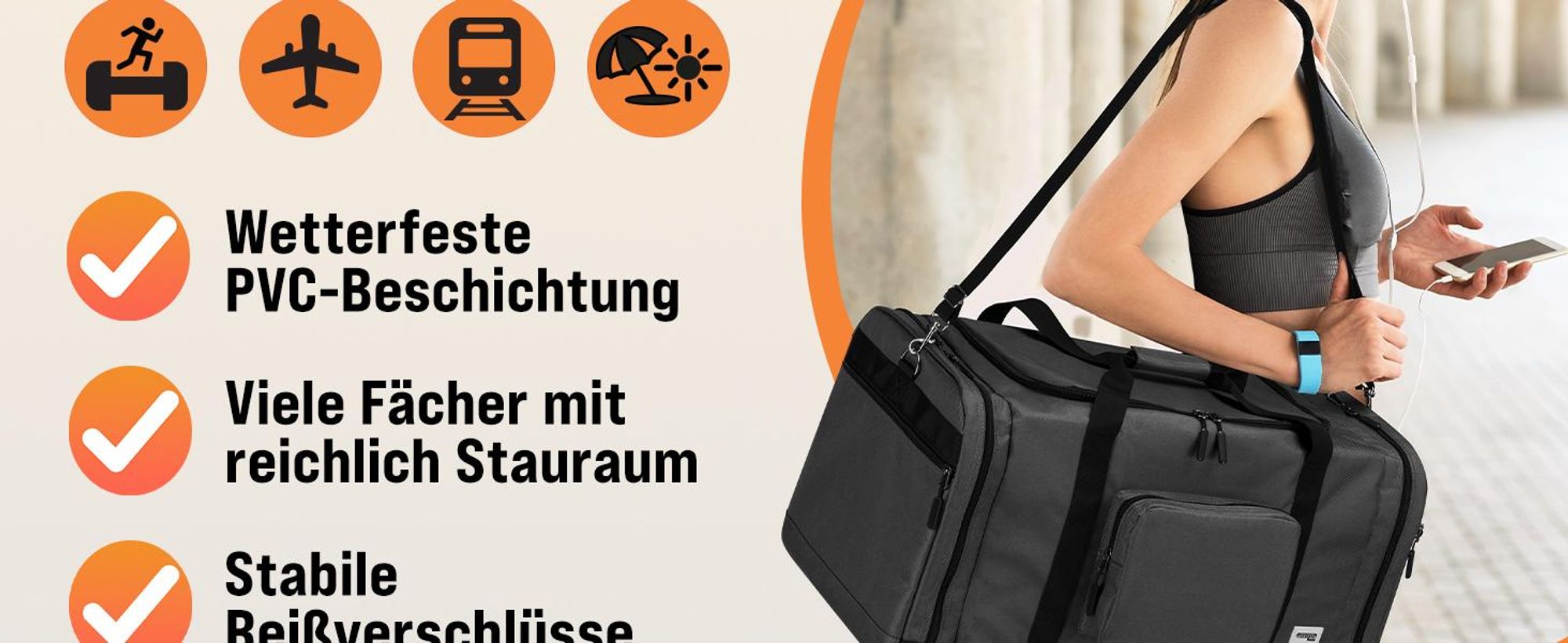 MONZANA Sport & Reisetasche 90L 70x35x35cm Schwarz