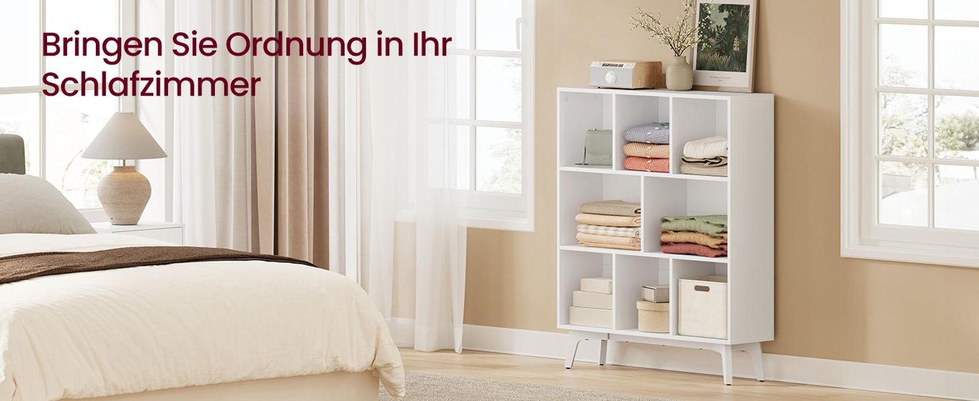 VASAGLE Bücherregal Standregal mit 8 Fächern Holzregal Mid-Century Modern 90 x 24 x 107,4 cm Weiß