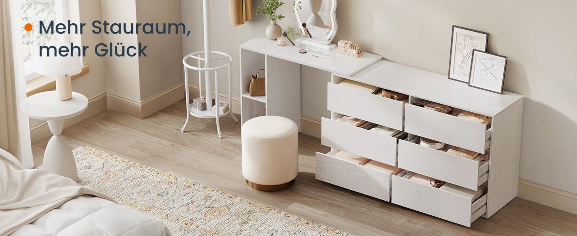 SONGMICS HOME Kommode, Schrank, Schminktisch mit Regal, Toolless-Technologie