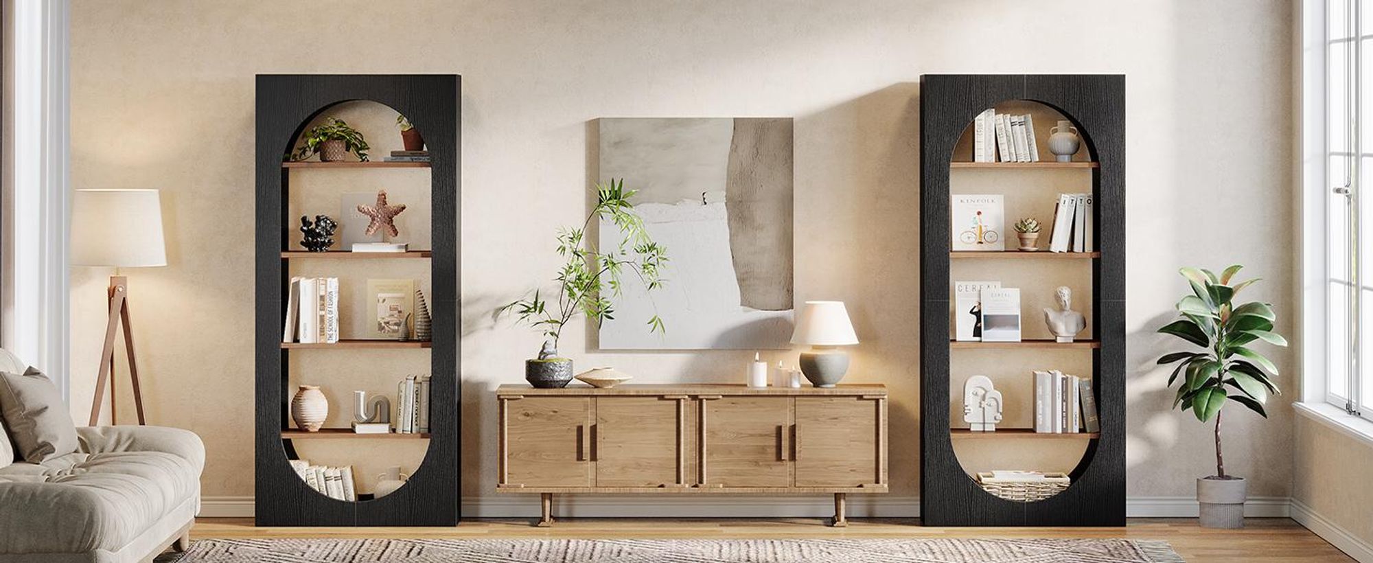 Bücherregal, 5-stöckig Standregal, 180 cm Regal, gewölbt, Offenes Regaldesign für schnellen Zugriff, perfekt für Homeoffice, Wohnzimmer oder Flur