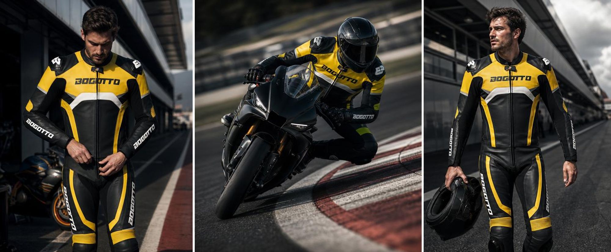Bogotto Misano 2-Teiler Motorrad Lederkombi, schwarz/weiß/rot/blau, 52