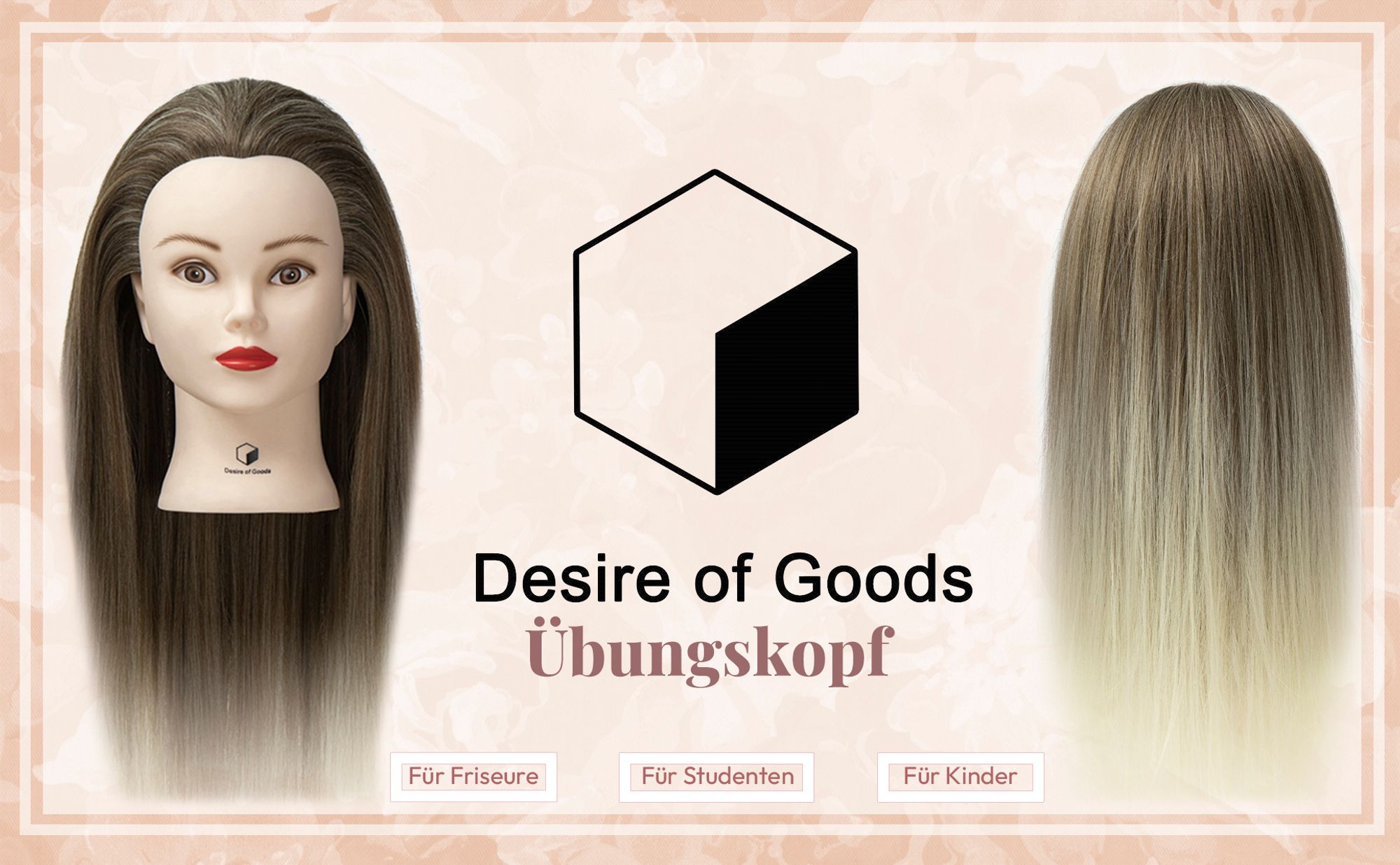 Desire of Goods Übungskopf Friseurkopf Ombre – Tischklemme & Styling-Zubehör – Frisierkopf – Friseurskopf – 70 cm