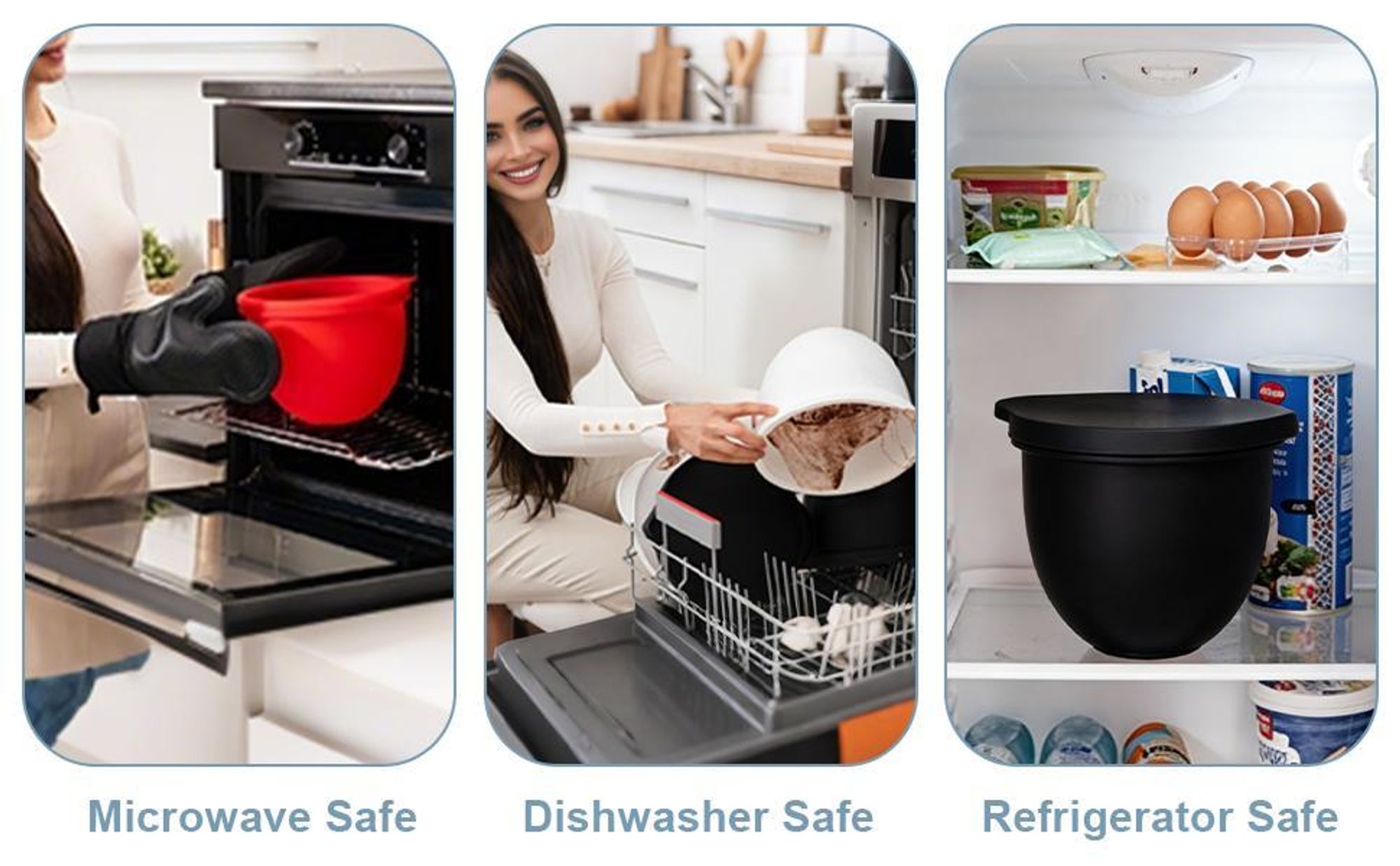 3x Silikoneinsatz für Kitchenaid, Silikonschüssel Zubehör für 4,5 Quart Küchenmaschine, Rührschüssel-Einsatz mit Deckel, Rutschfestes,Hitzebeständiges