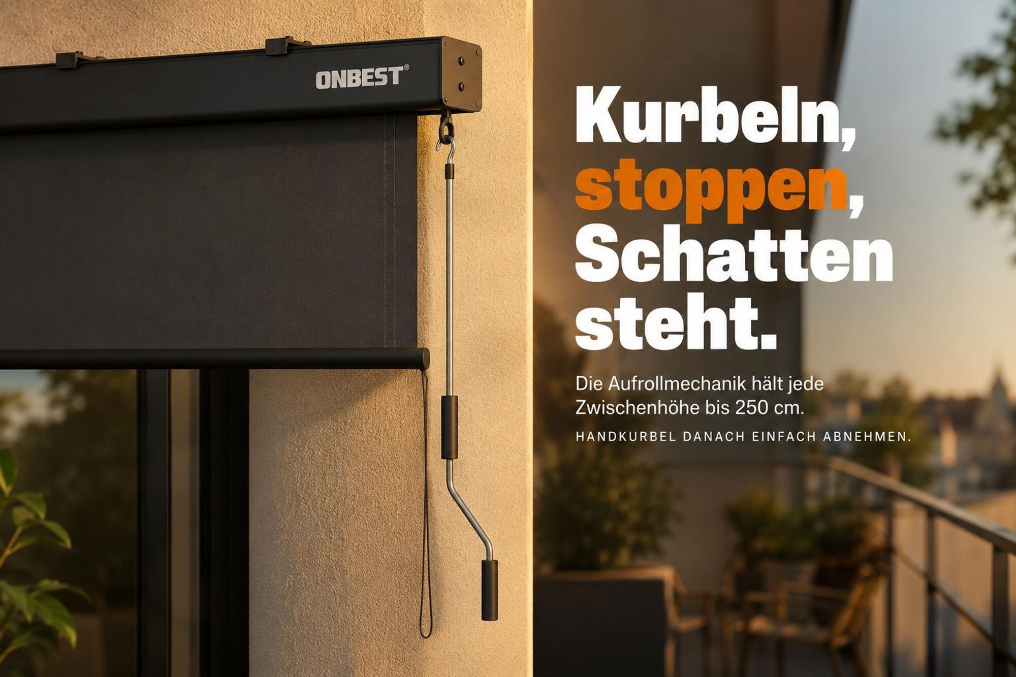 ONBEST Senkrechtmarkise | ohne Bohren | inklusive Montagematerial | Handkurbel | 250 x 160 cm | Wetterfest | Außen