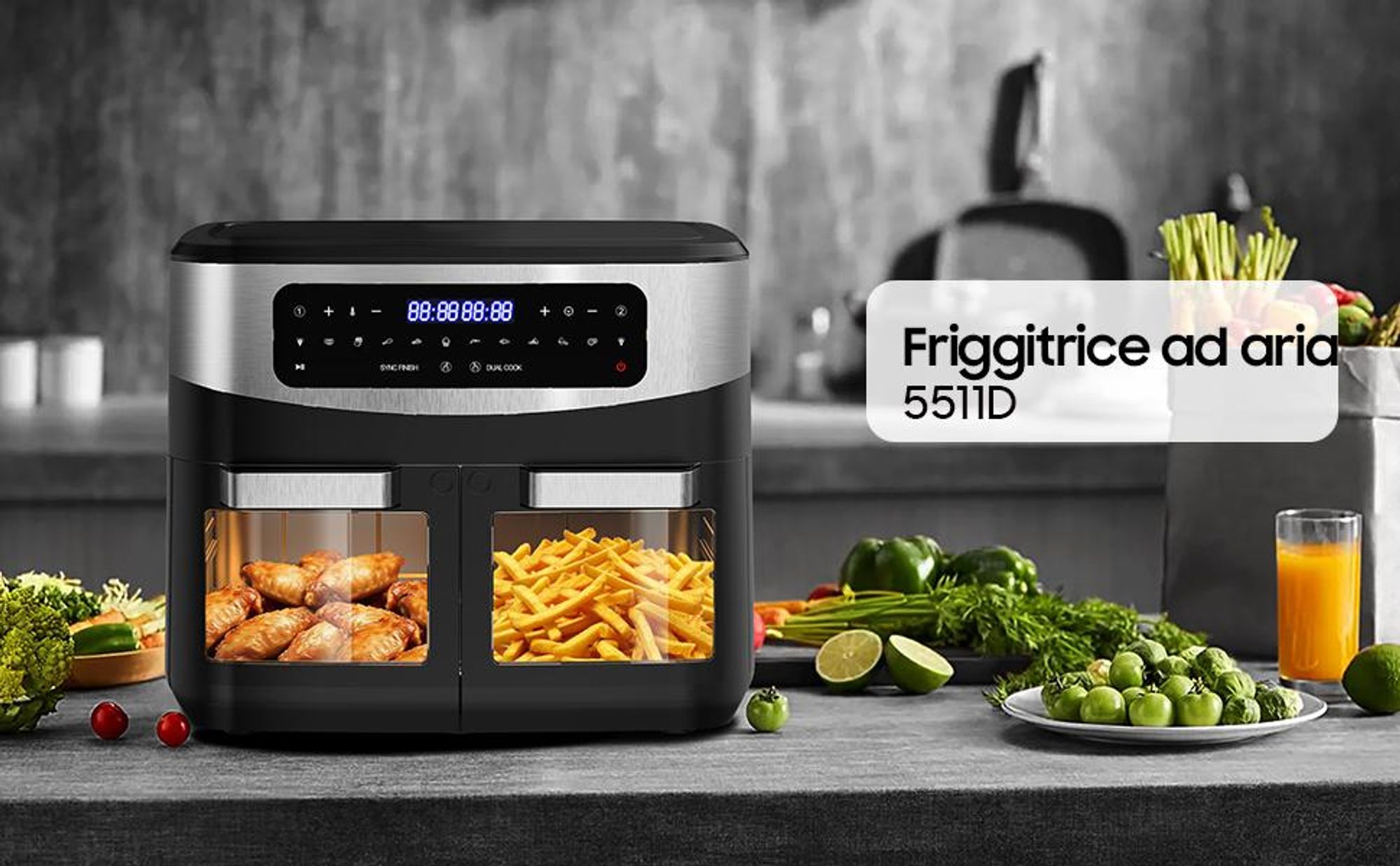 Friggitrice ad aria calda KDF5511D 12 litri - Friggitrice ad aria calda a doppia zona 2600 W, AIR Fryer XXL